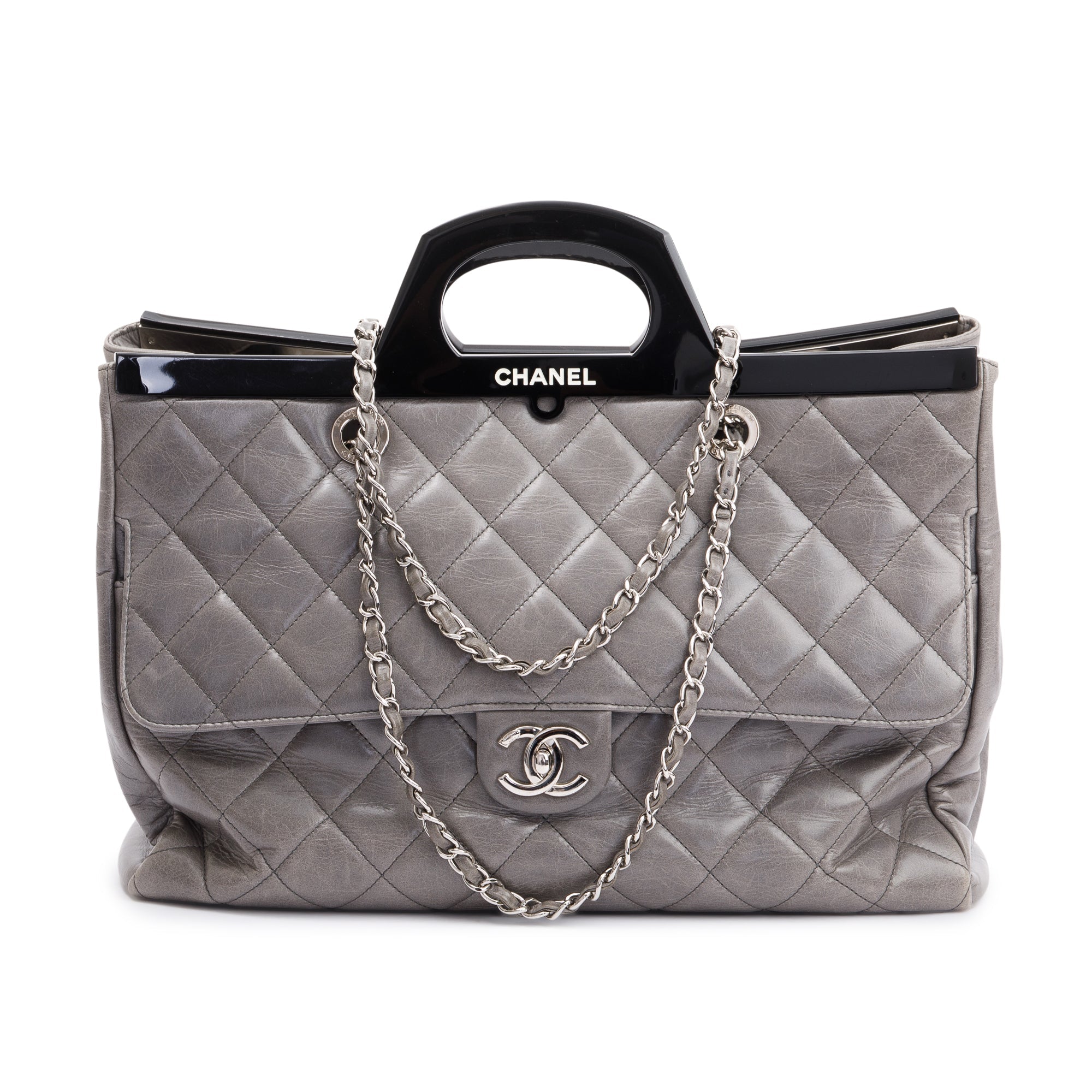 Chanel Grey Glazed Calfskin Leather Large CC Delivery Tote