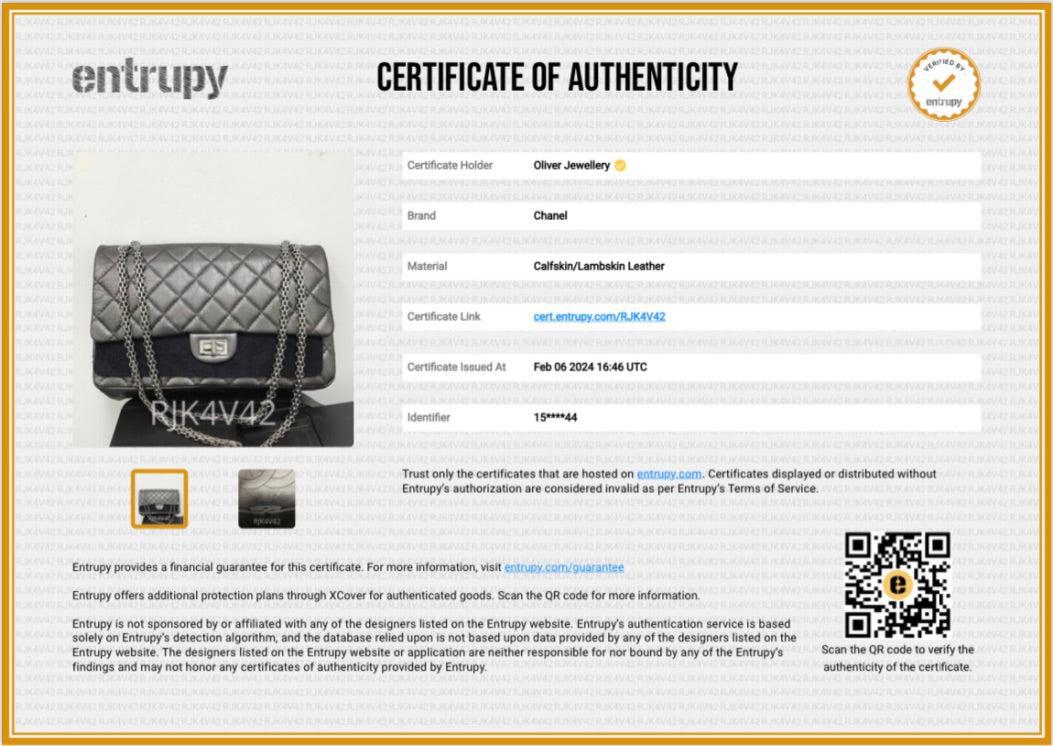 Chanel Grey Metallic Aged Calfskin Leather 2.55 Reissue 226 Double Flap Bag w/ Box