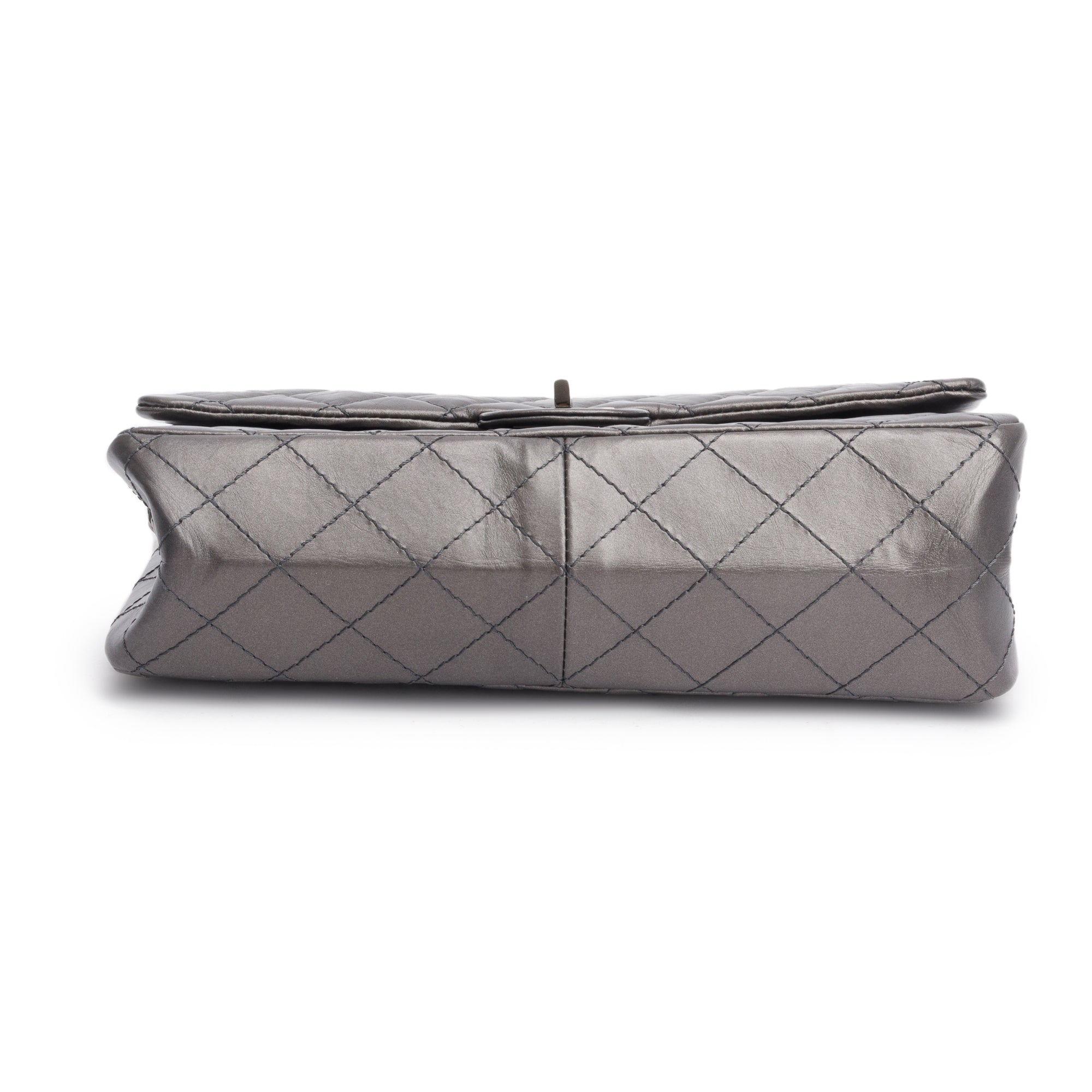 Chanel Grey Metallic Aged Calfskin Leather 2.55 Reissue 226 Double Flap Bag w/ Box