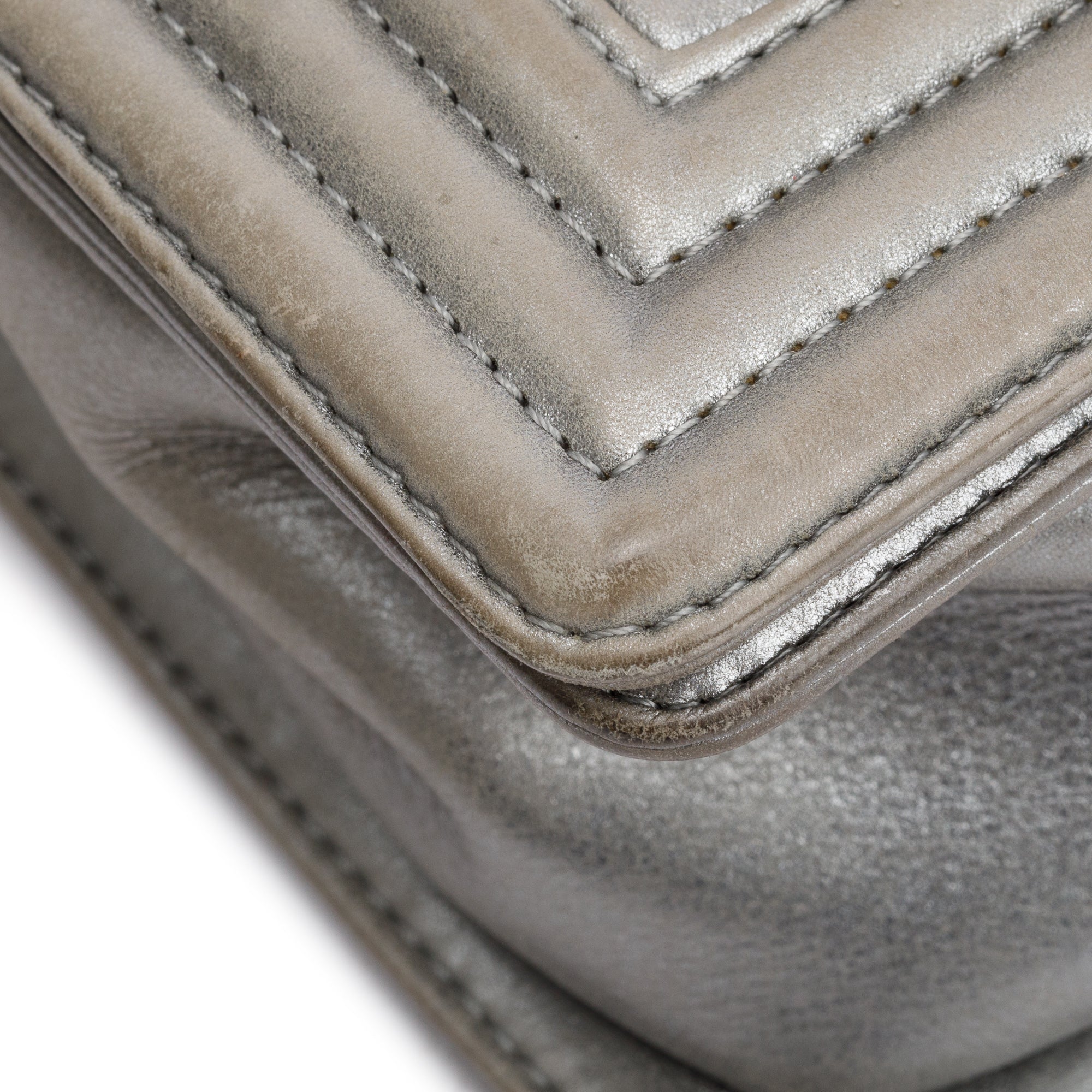 Chanel Grey Metallic Lambskin Leather Medium Boy Bag