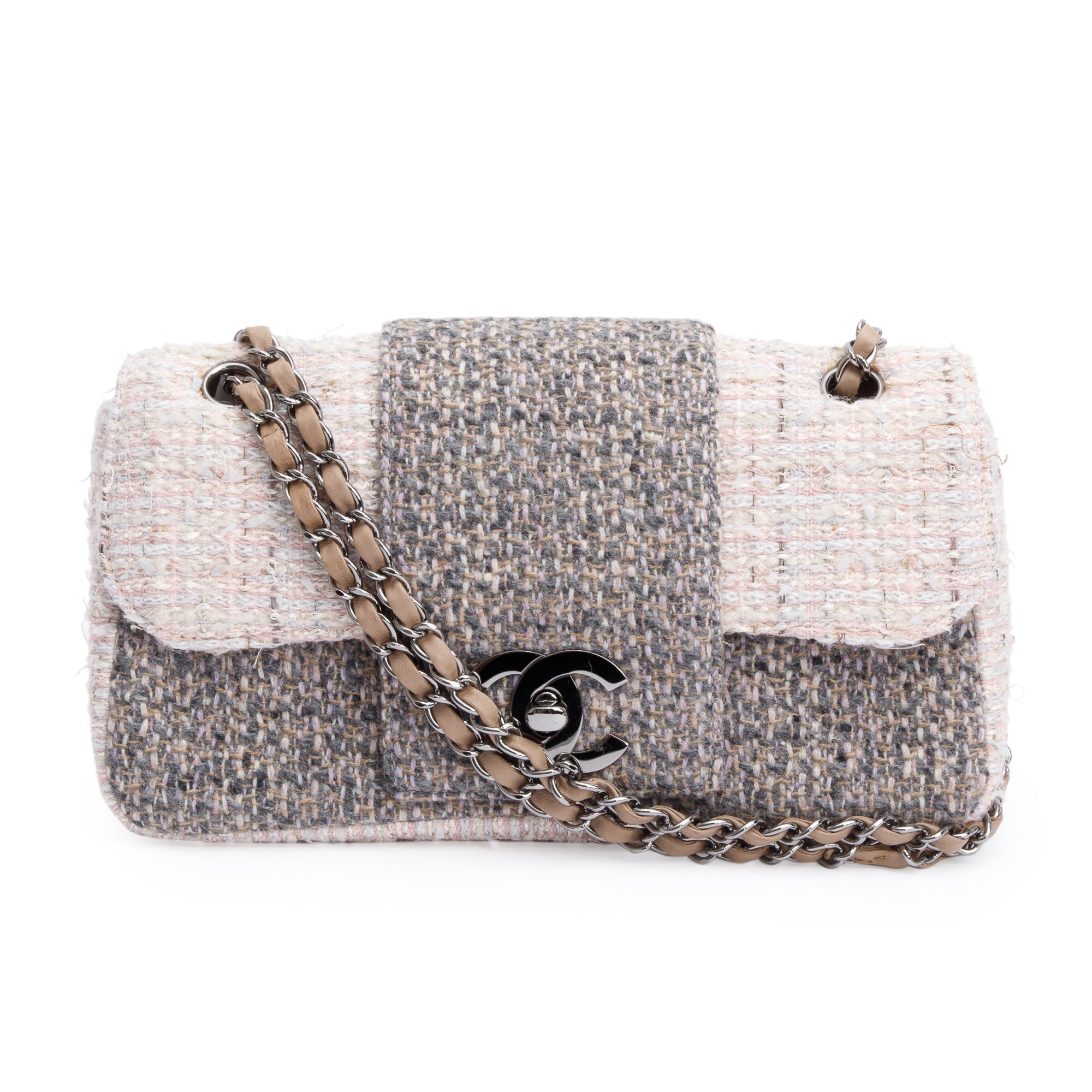 Chanel Grey Multicolor Tweed Medium Fantasy Flap Bag w/ Authenticity Card