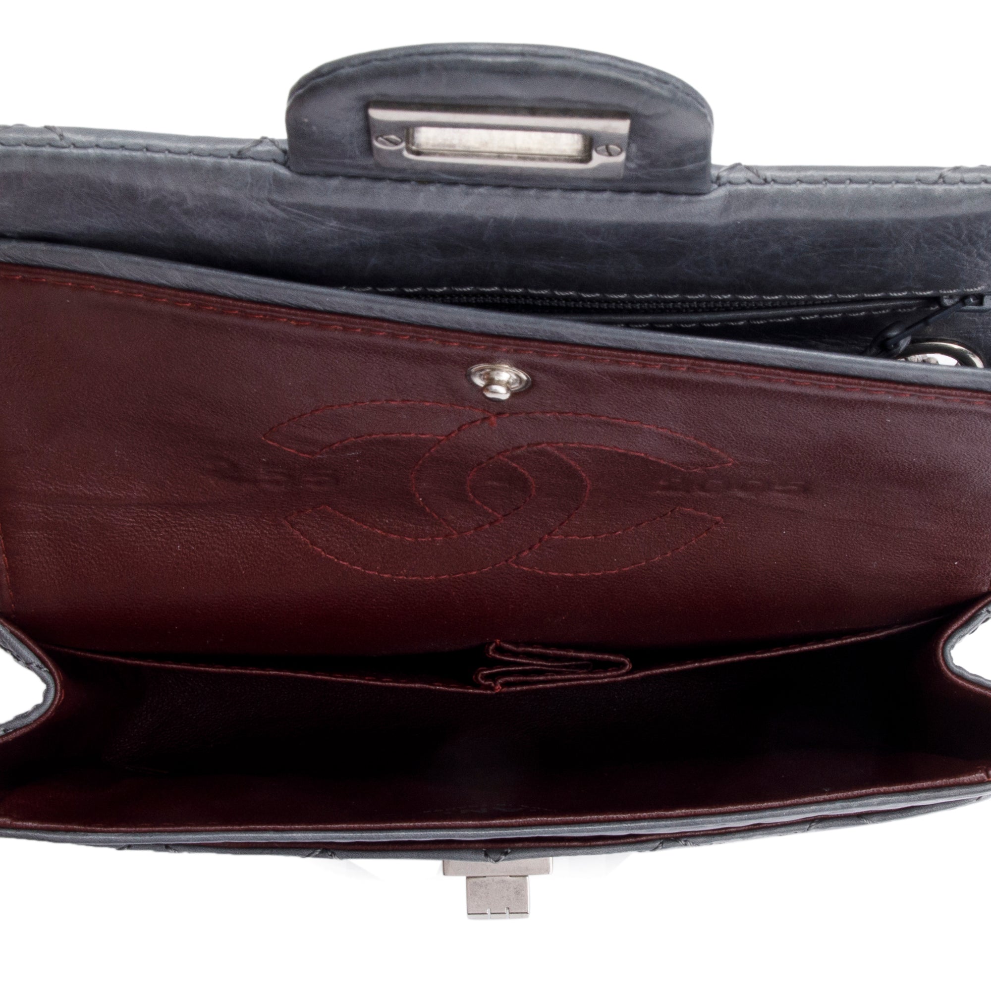 Chanel Grey Quilted Calfskin Leather 2.55 Reissue Mini Double Flap Bag