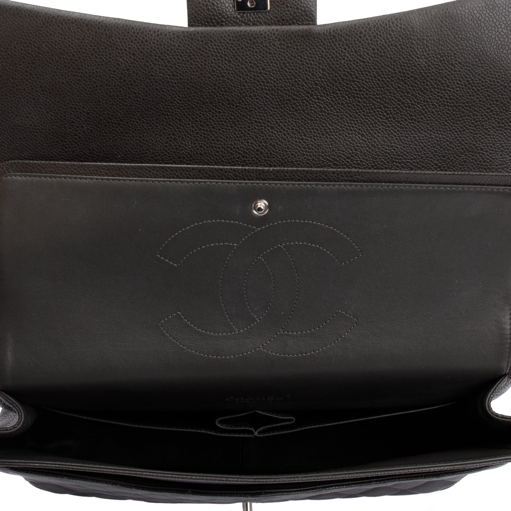 Chanel Grey Quilted Caviar Leather Classic Maxi Double Flap Bag w/ Authenticity Card