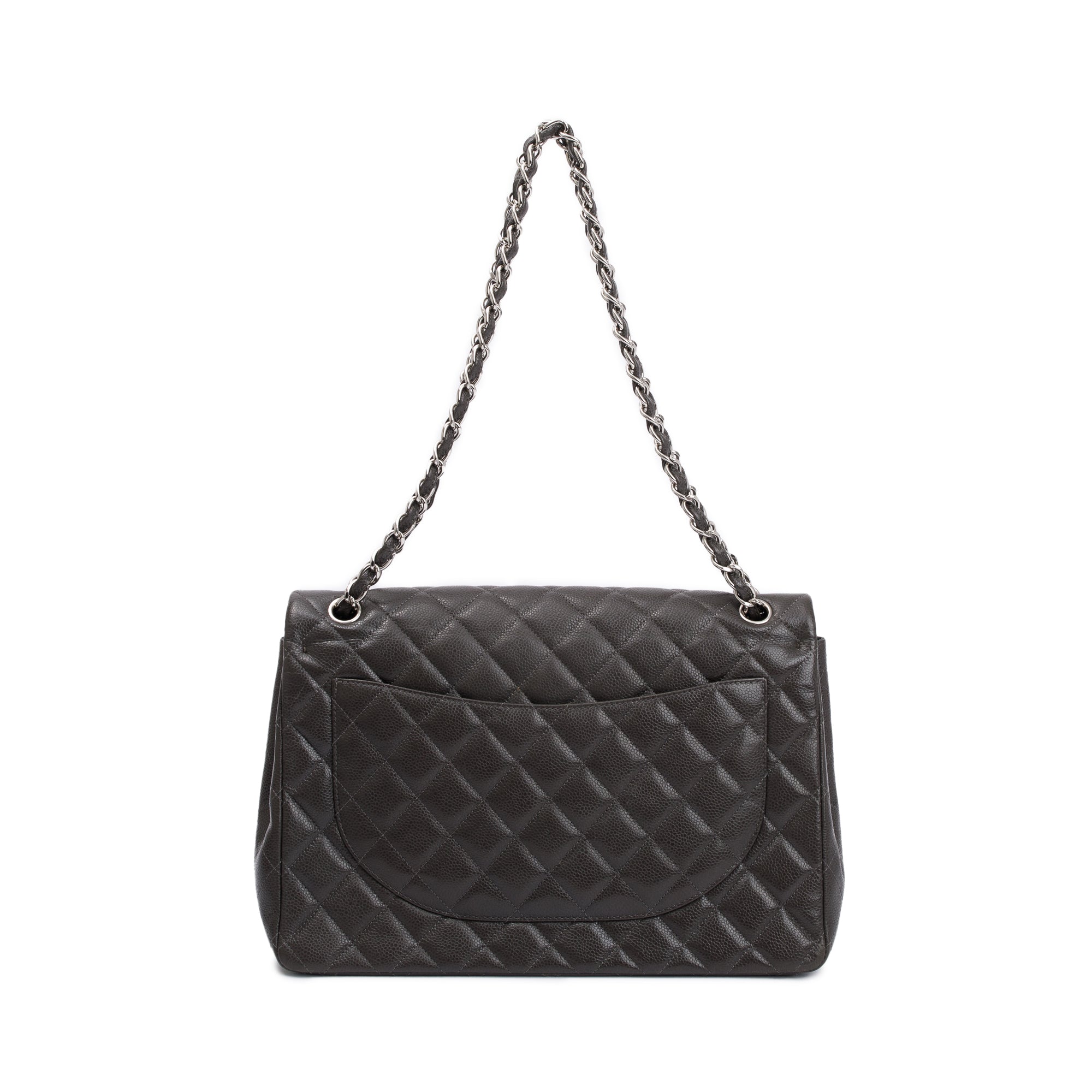 Chanel Grey Quilted Caviar Leather Classic Maxi Double Flap Bag w/ Authenticity Card