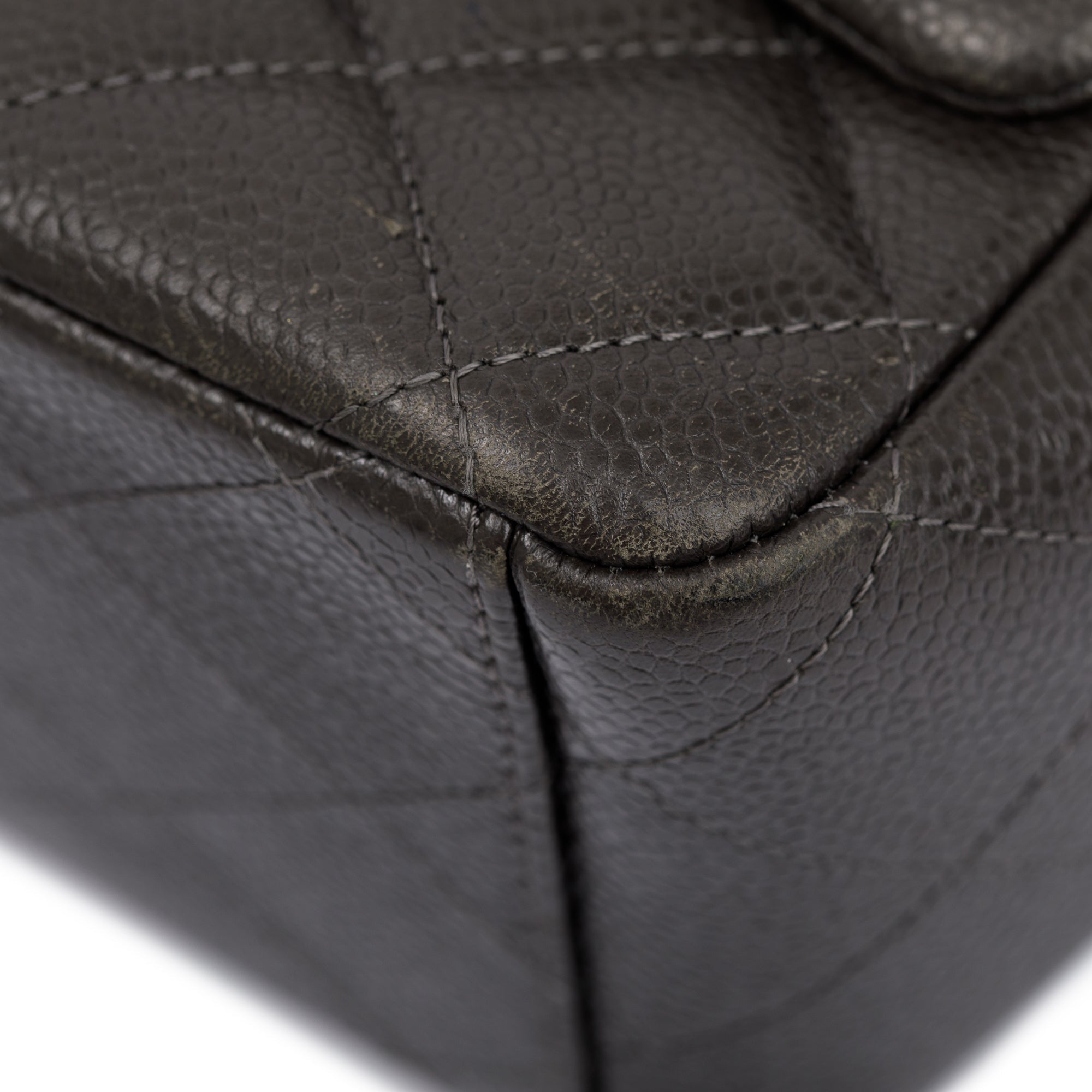 Chanel Grey Quilted Caviar Leather Classic Maxi Double Flap Bag w/ Authenticity Card