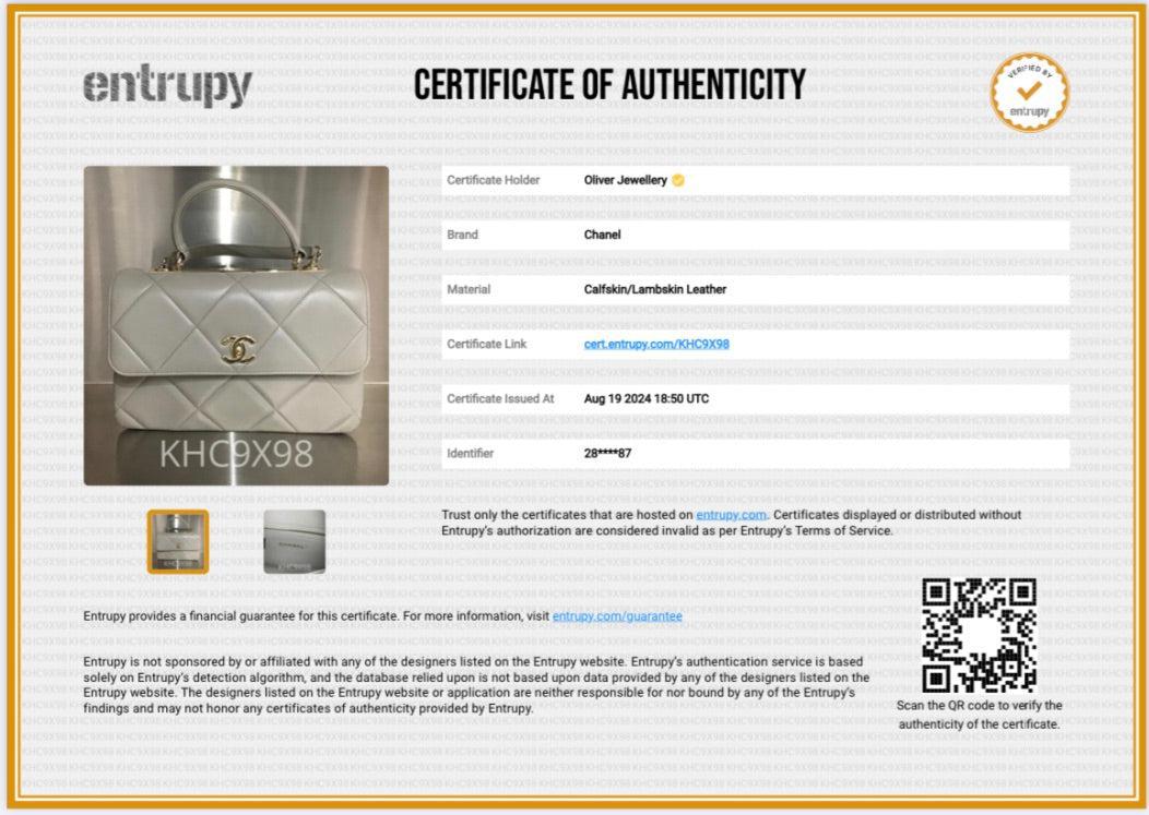 Chanel Grey Quilted Lambskin Trendy CC Medium Top Handle Flap Bag w/ Authenticity Card