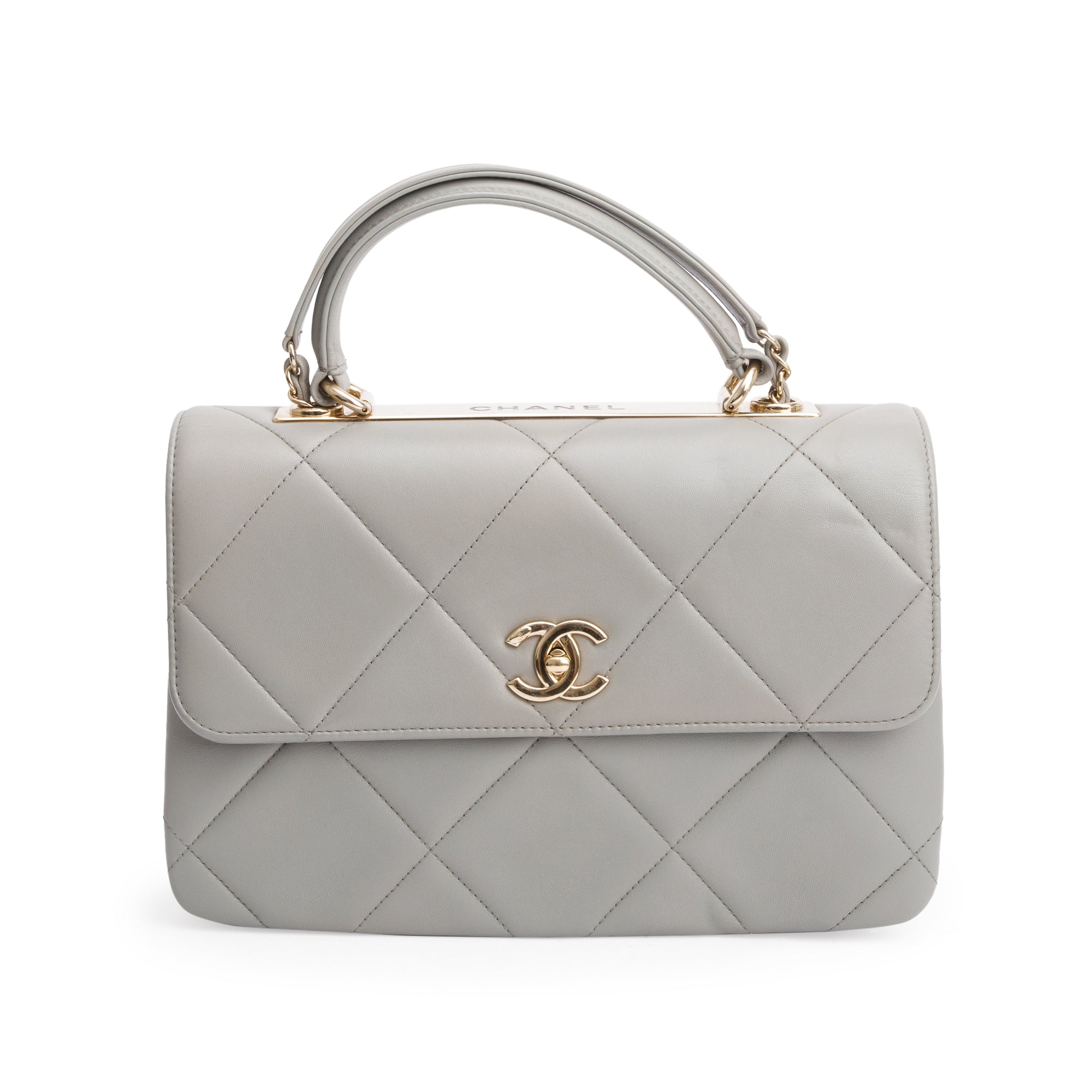 Chanel Grey Quilted Lambskin Trendy CC Medium Top Handle Flap Bag w/ Authenticity Card