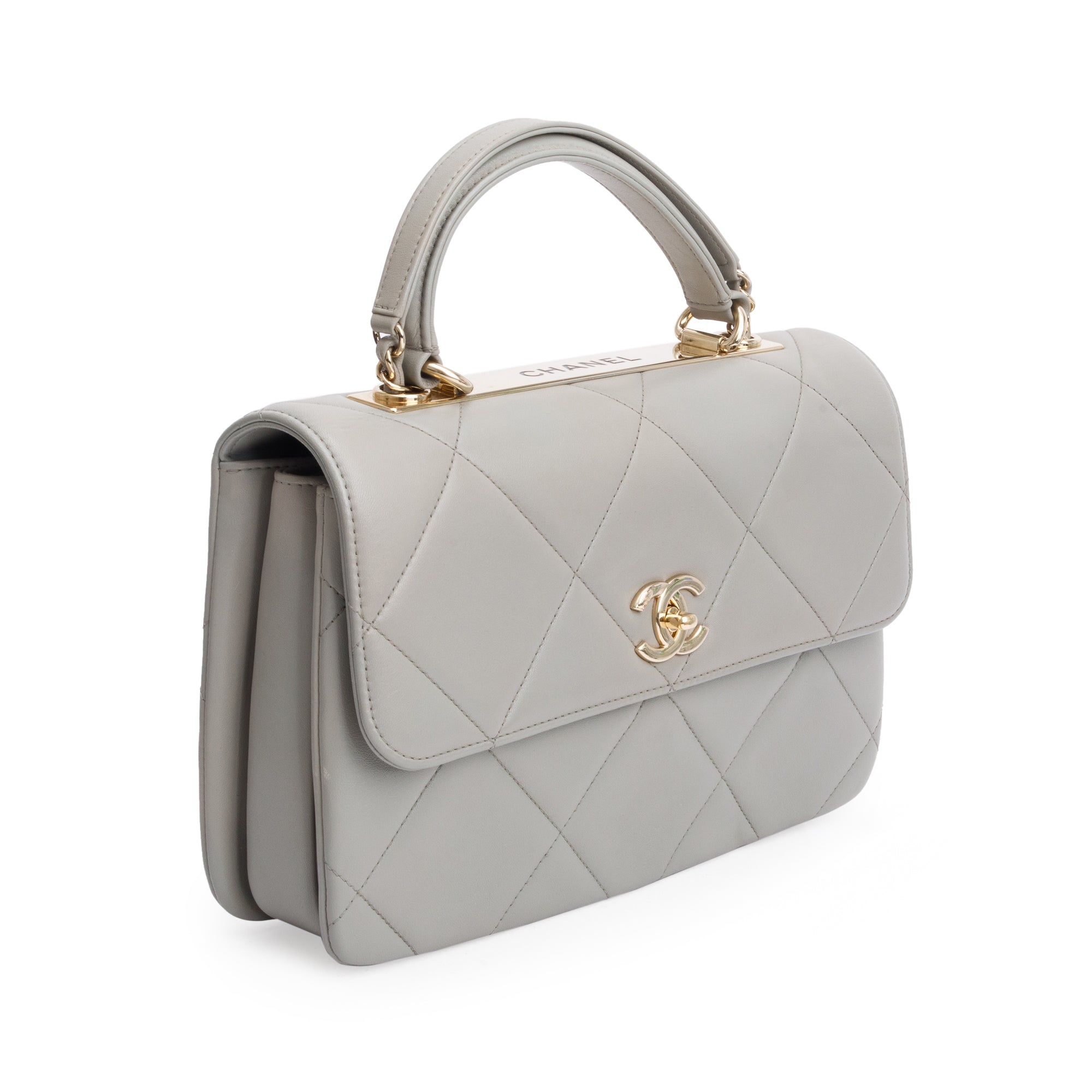 Chanel Grey Quilted Lambskin Trendy CC Medium Top Handle Flap Bag w/ Authenticity Card