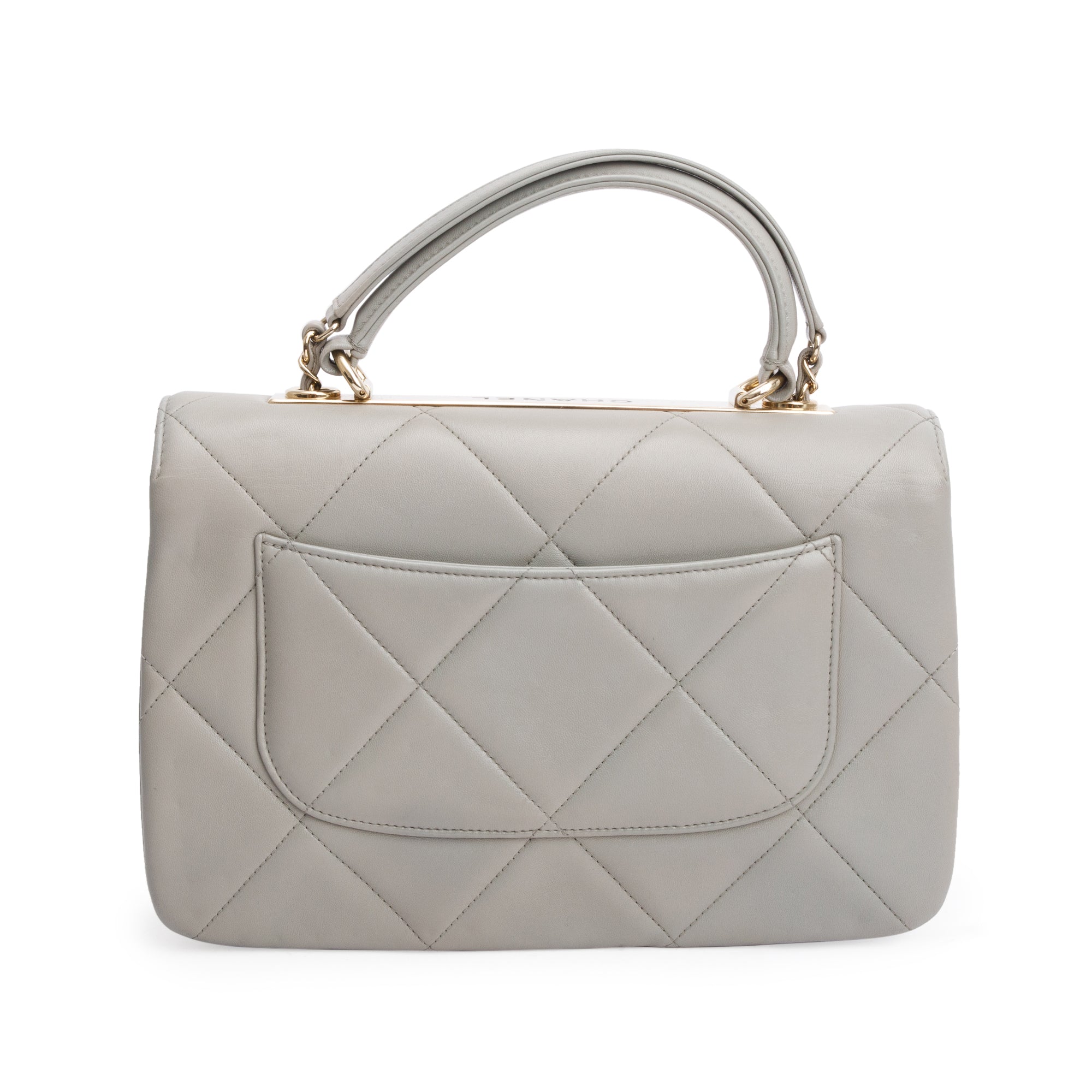 Chanel Grey Quilted Lambskin Trendy CC Medium Top Handle Flap Bag w/ Authenticity Card