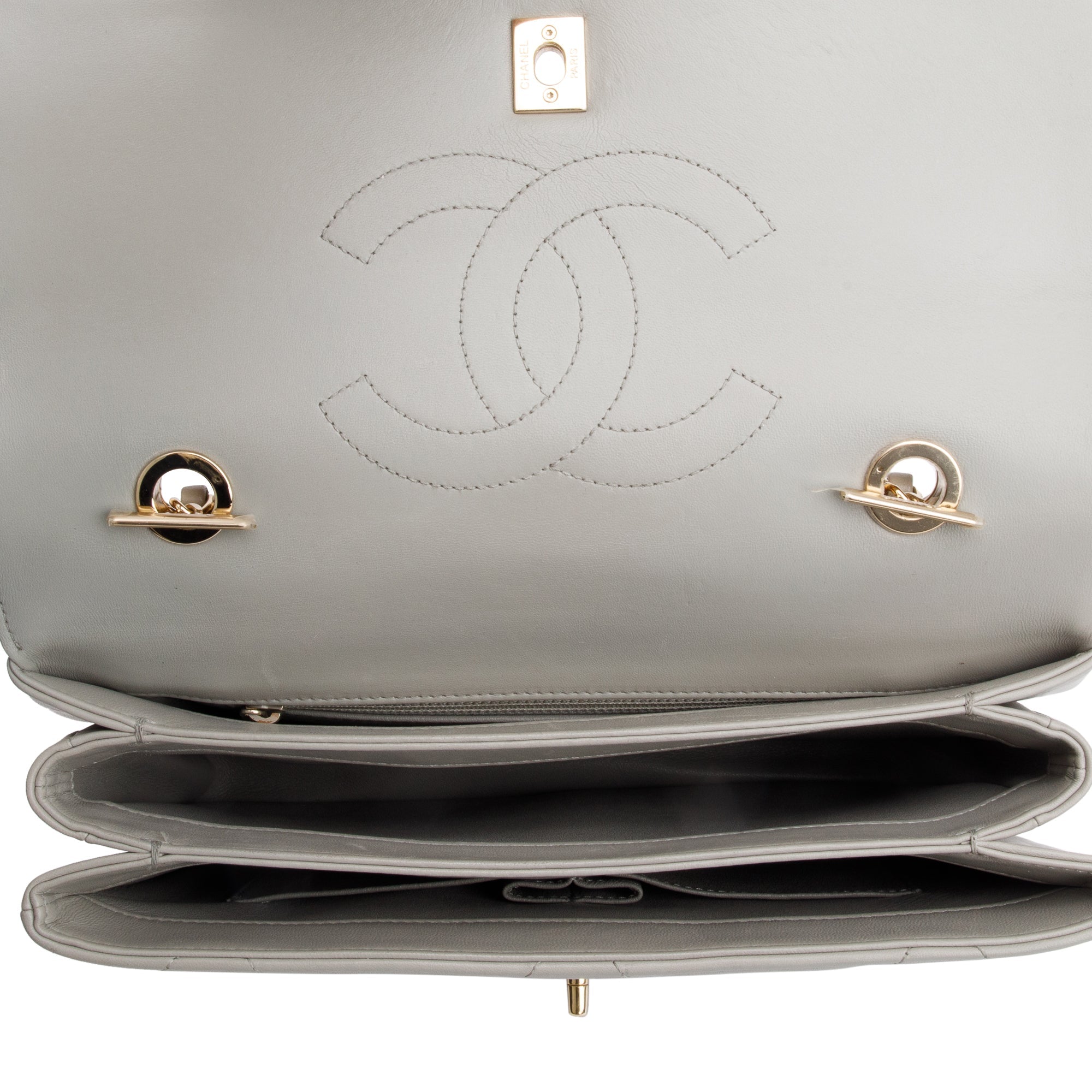 Chanel Grey Quilted Lambskin Trendy CC Medium Top Handle Flap Bag w/ Authenticity Card