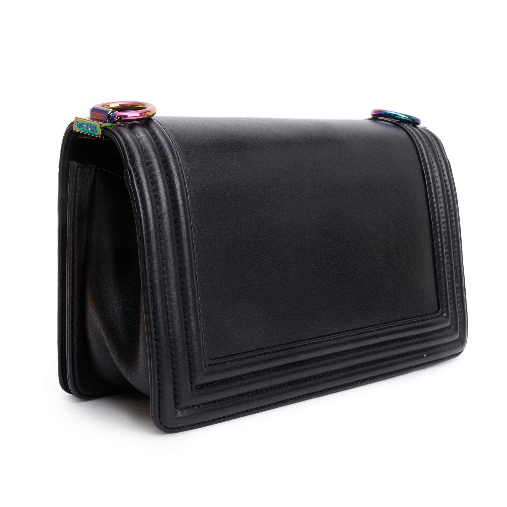 Chanel Iridescent Metal Black Lambskin Leather LED Medium Boy Bag