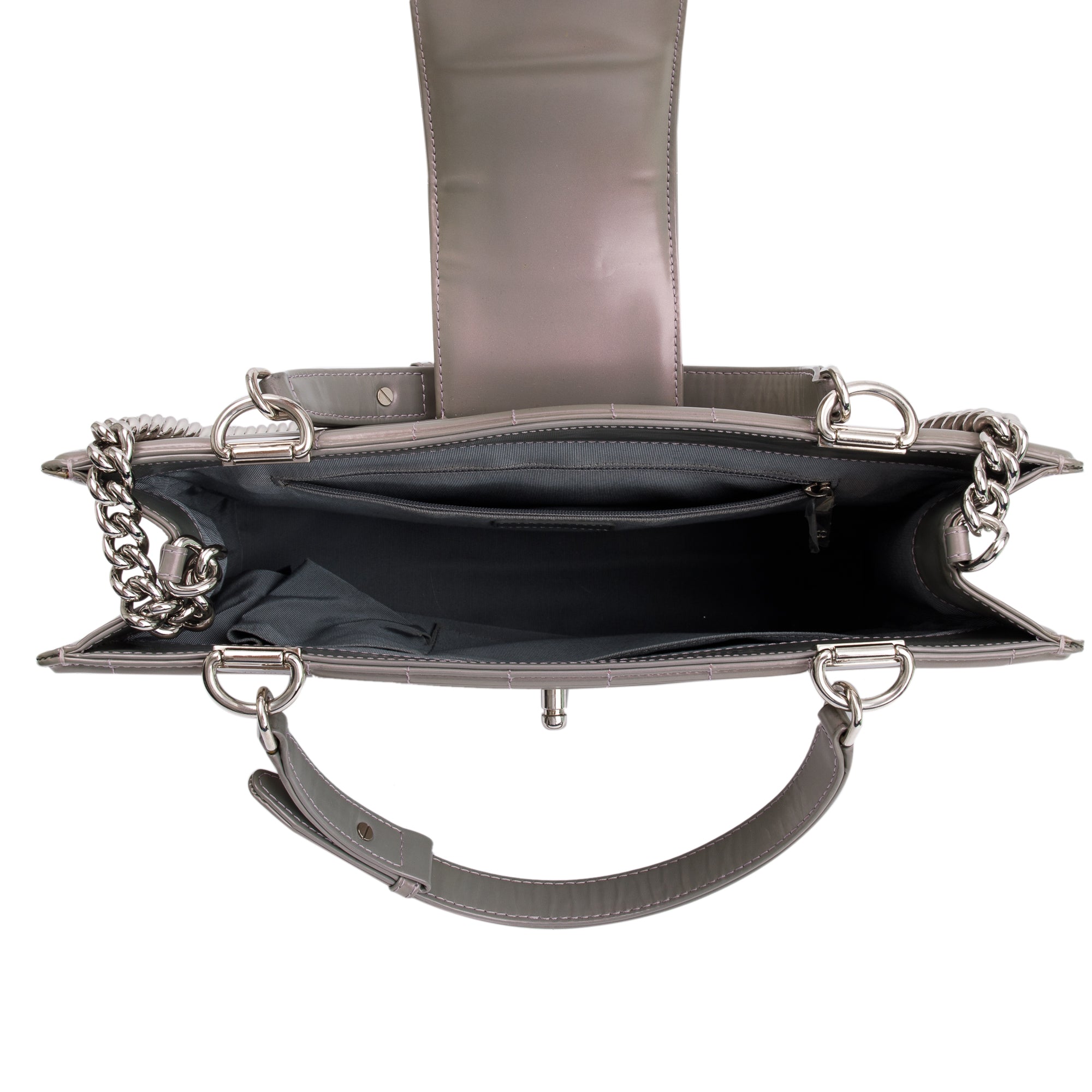 Chanel Iridescent Patent Leather Reverso Boy Shopping Tote w/ Box