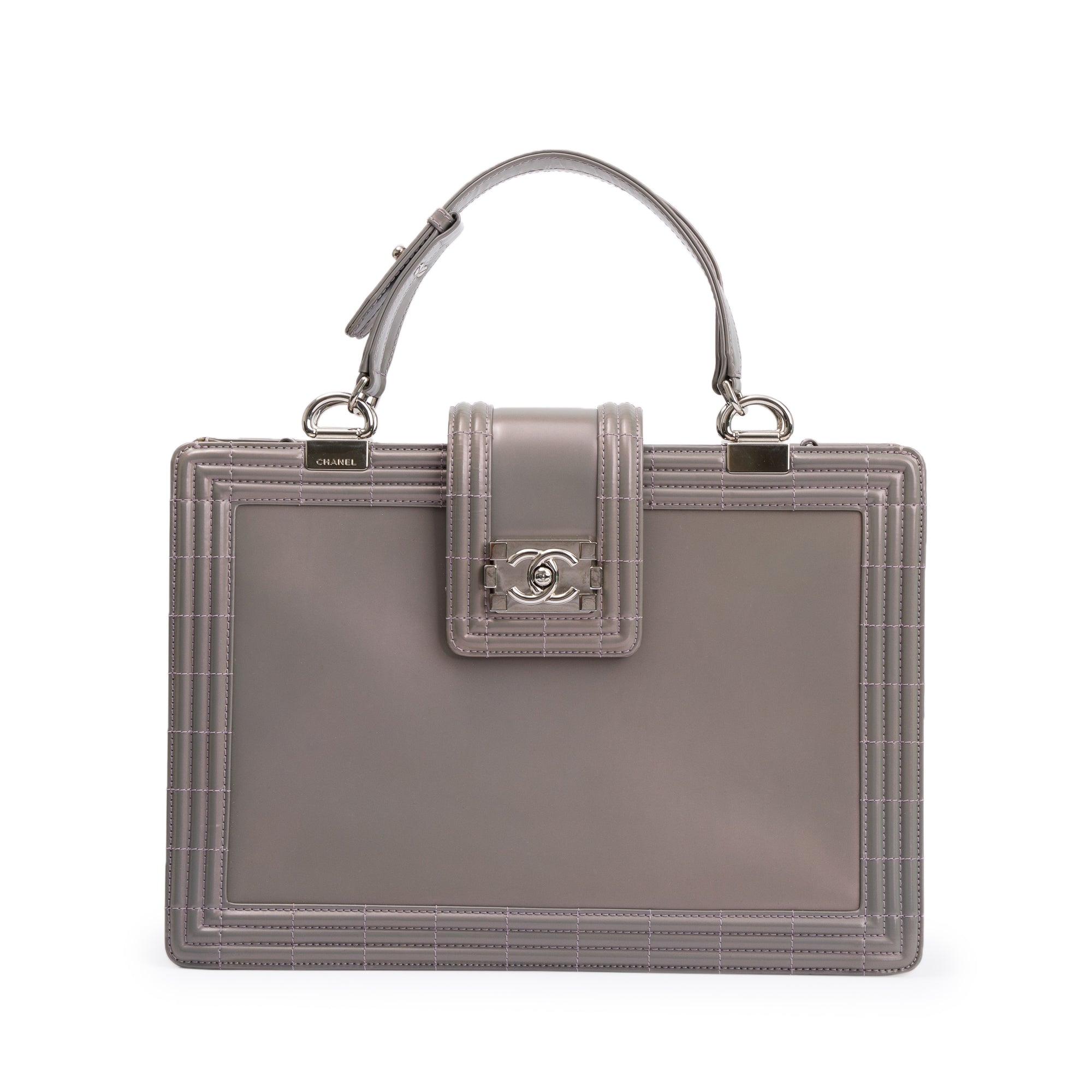 Chanel Iridescent Patent Leather Reverso Boy Shopping Tote w/ Box