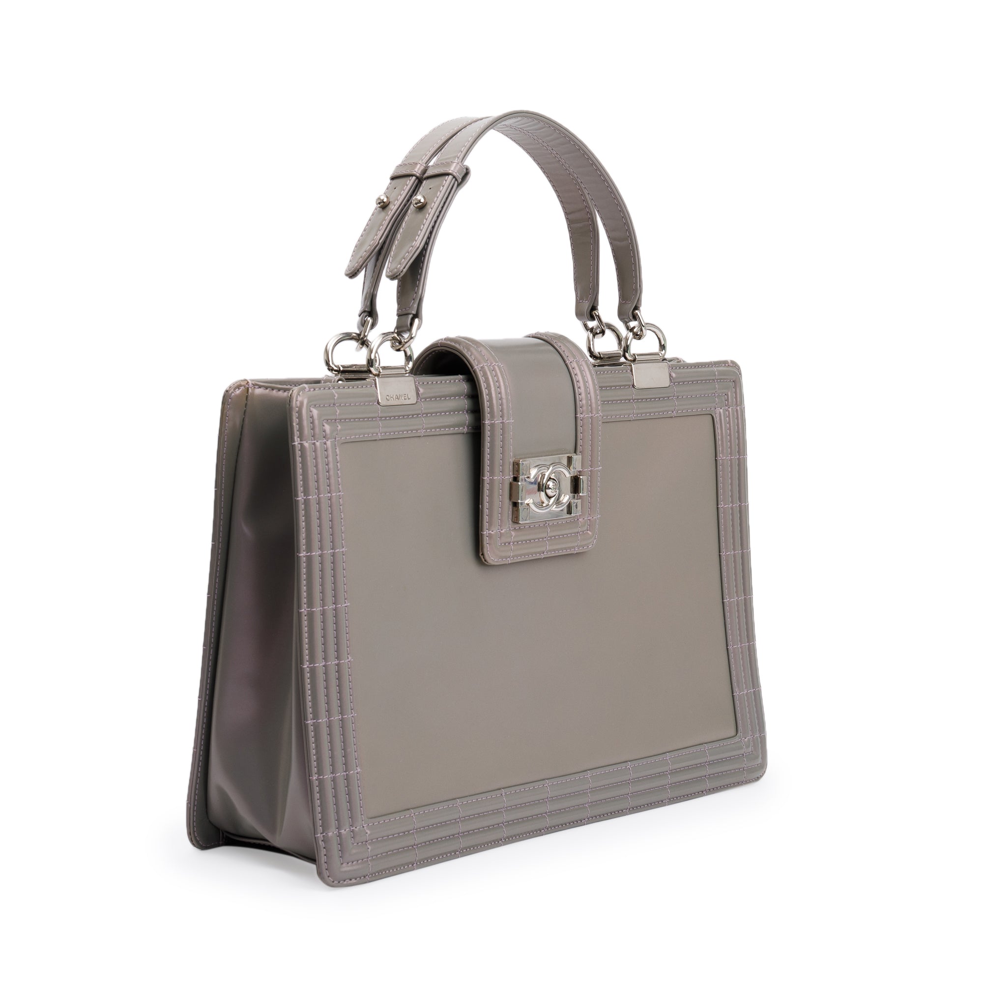 Chanel Iridescent Patent Leather Reverso Boy Shopping Tote w/ Box