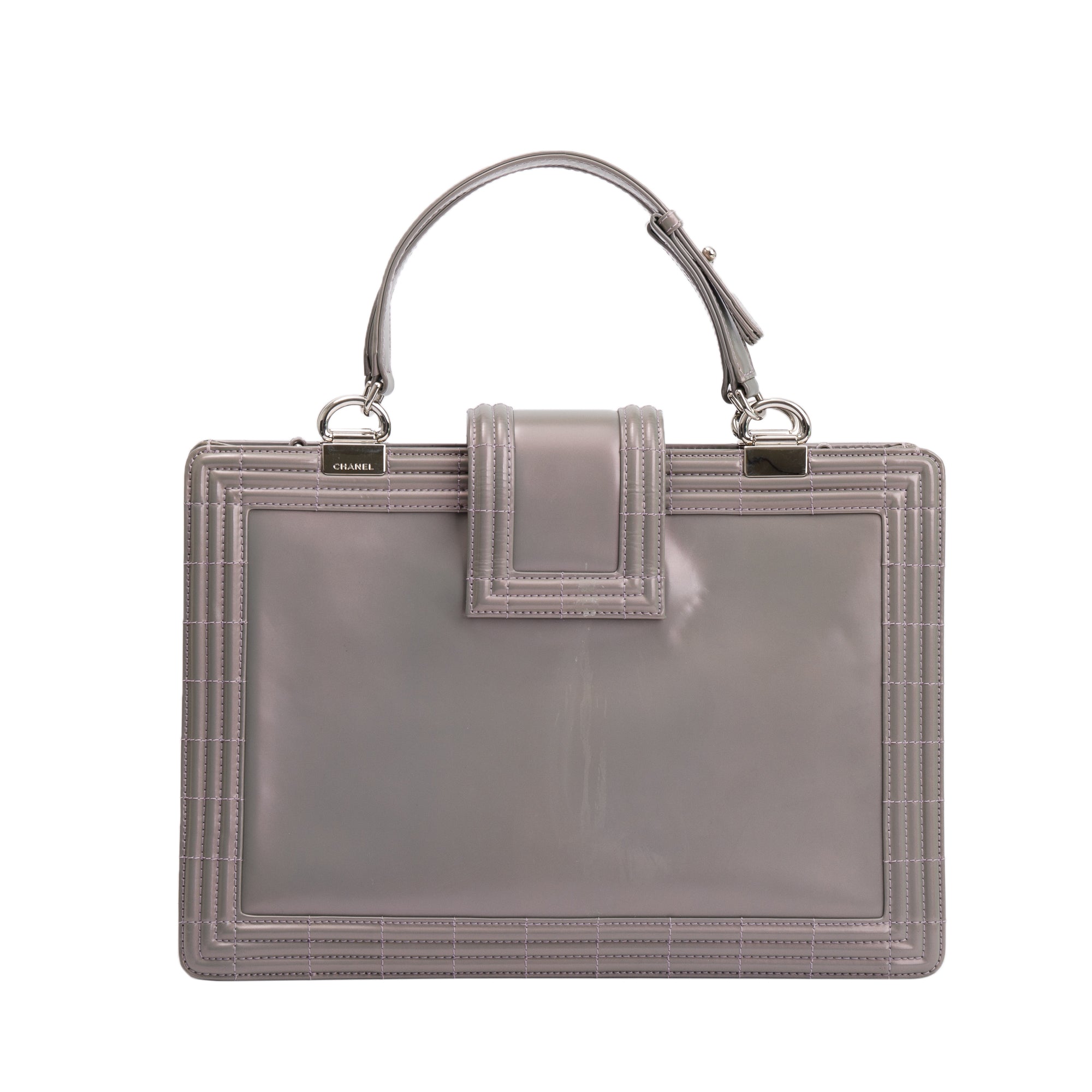 Chanel Iridescent Patent Leather Reverso Boy Shopping Tote w/ Box