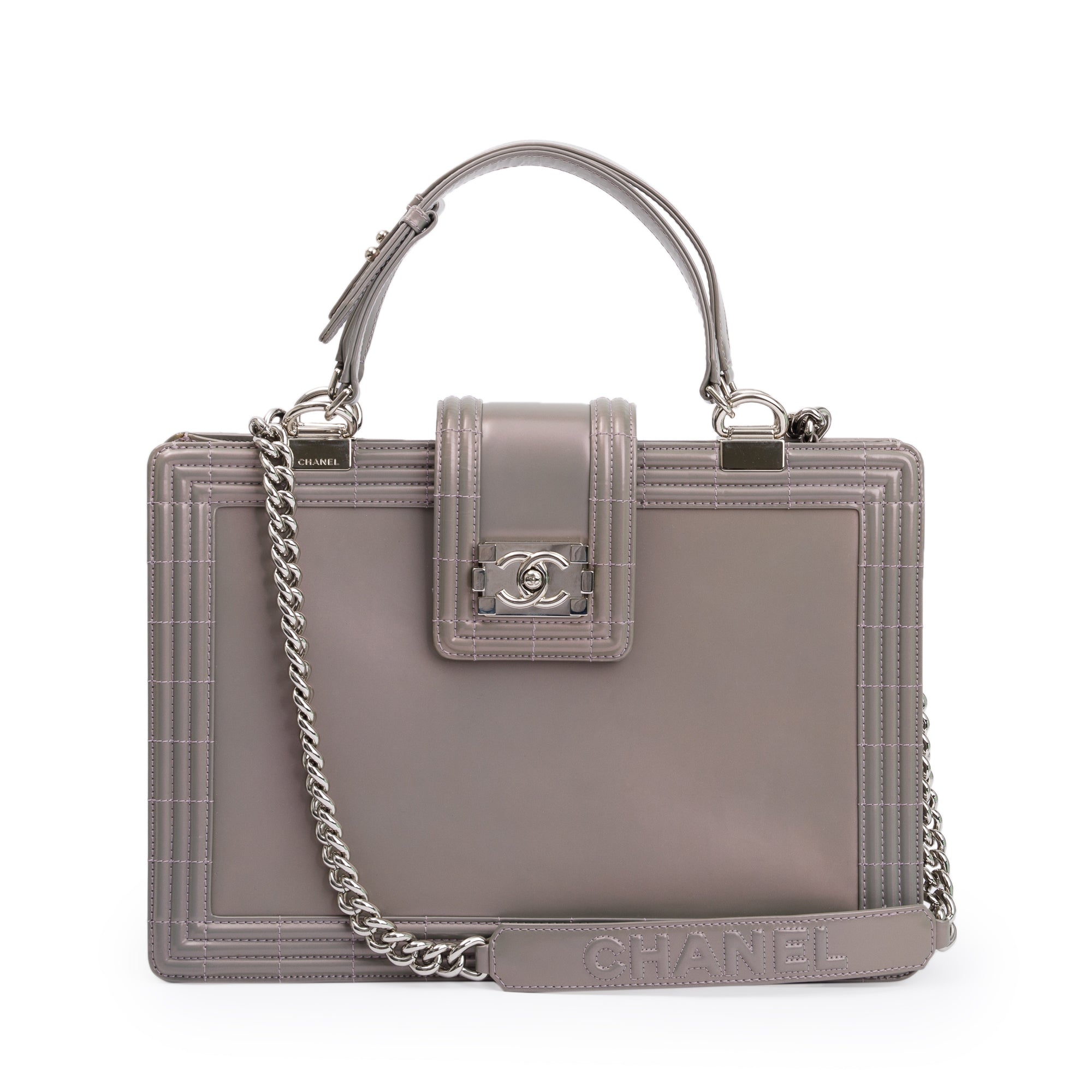 Chanel Iridescent Patent Leather Reverso Boy Shopping Tote w/ Box