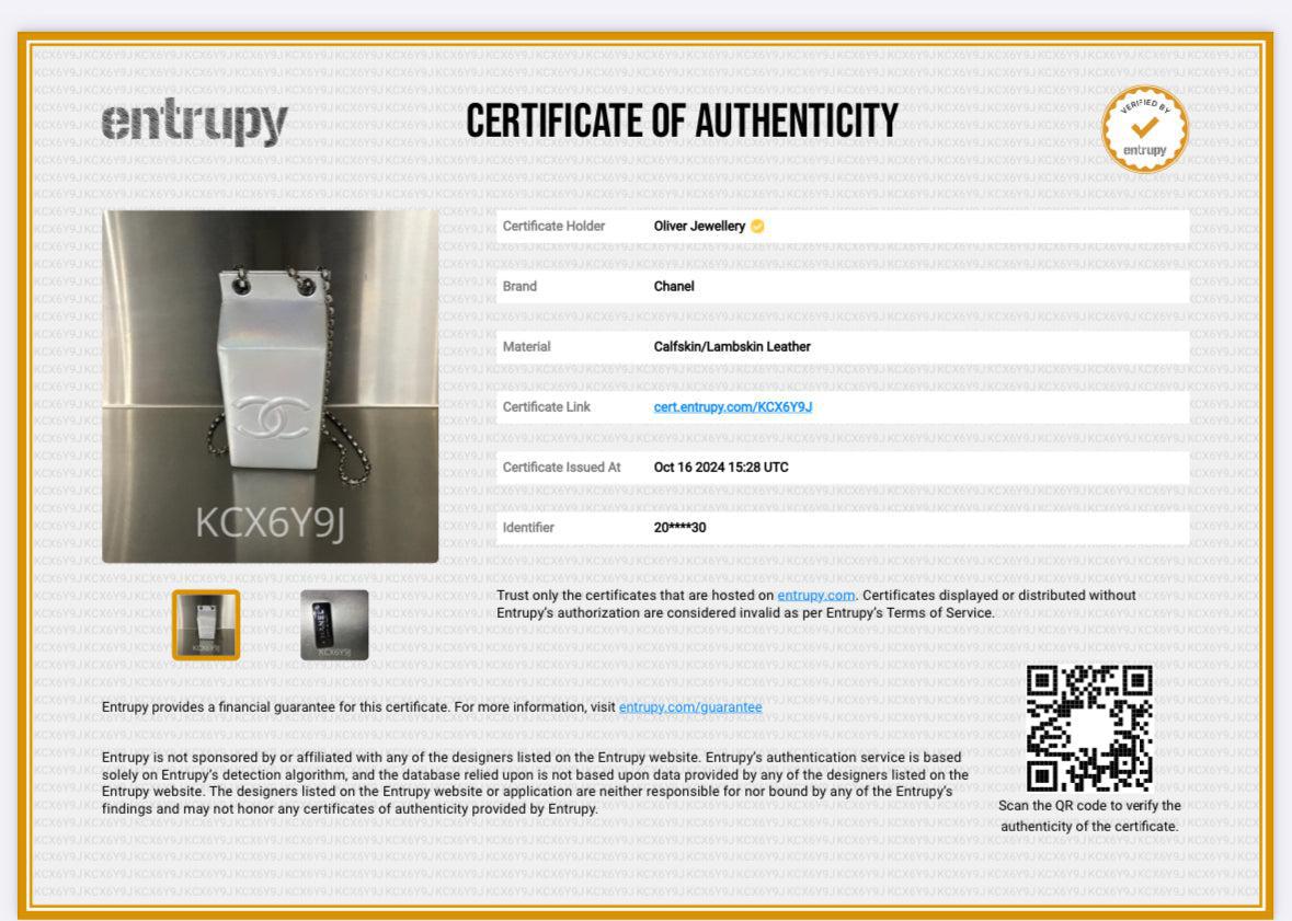 Chanel Iridescent Silver Goatskin Leather Faux Pearl & Strass Lait de Coco Milk Carton Bag