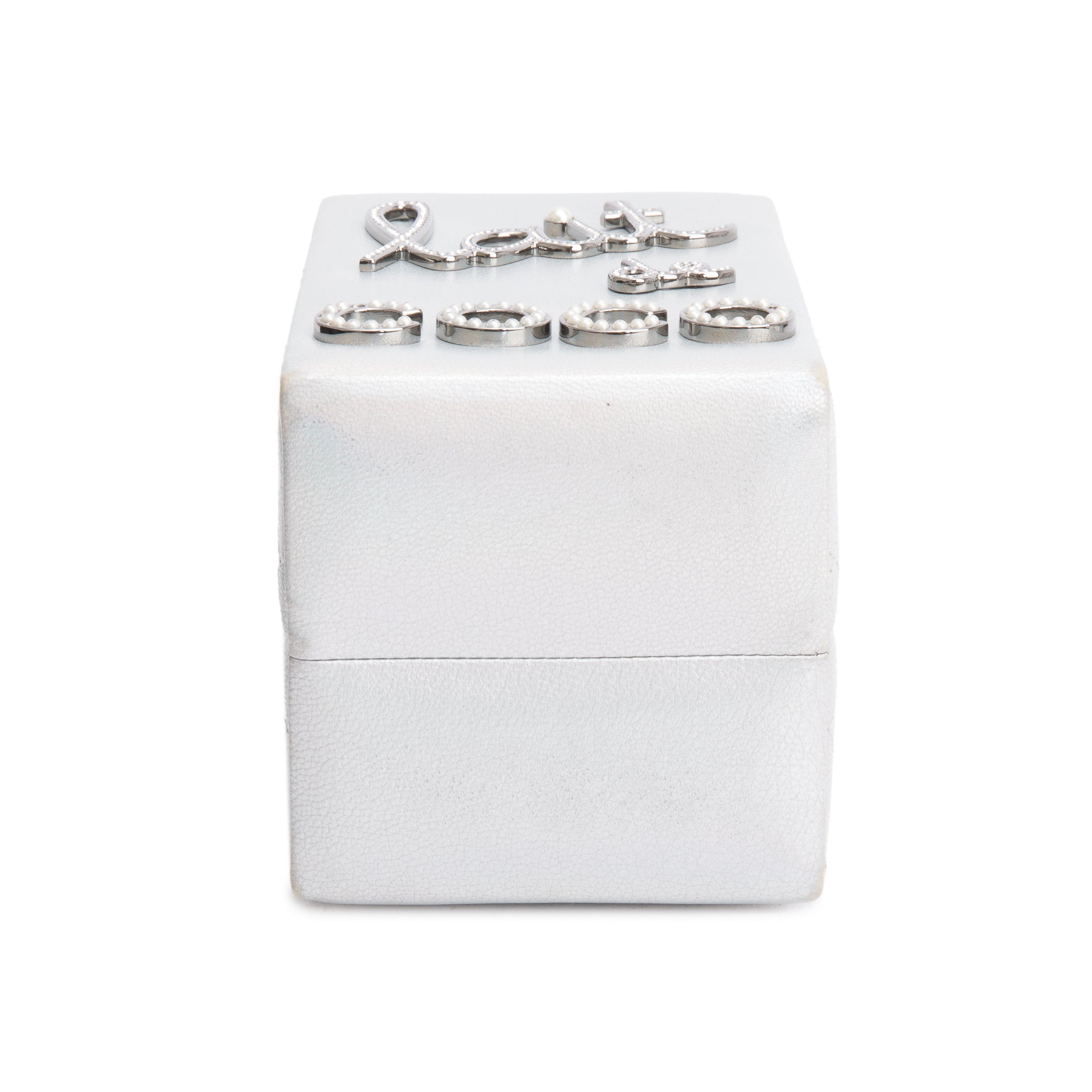 Chanel Iridescent Silver Goatskin Leather Faux Pearl & Strass Lait de Coco Milk Carton Bag