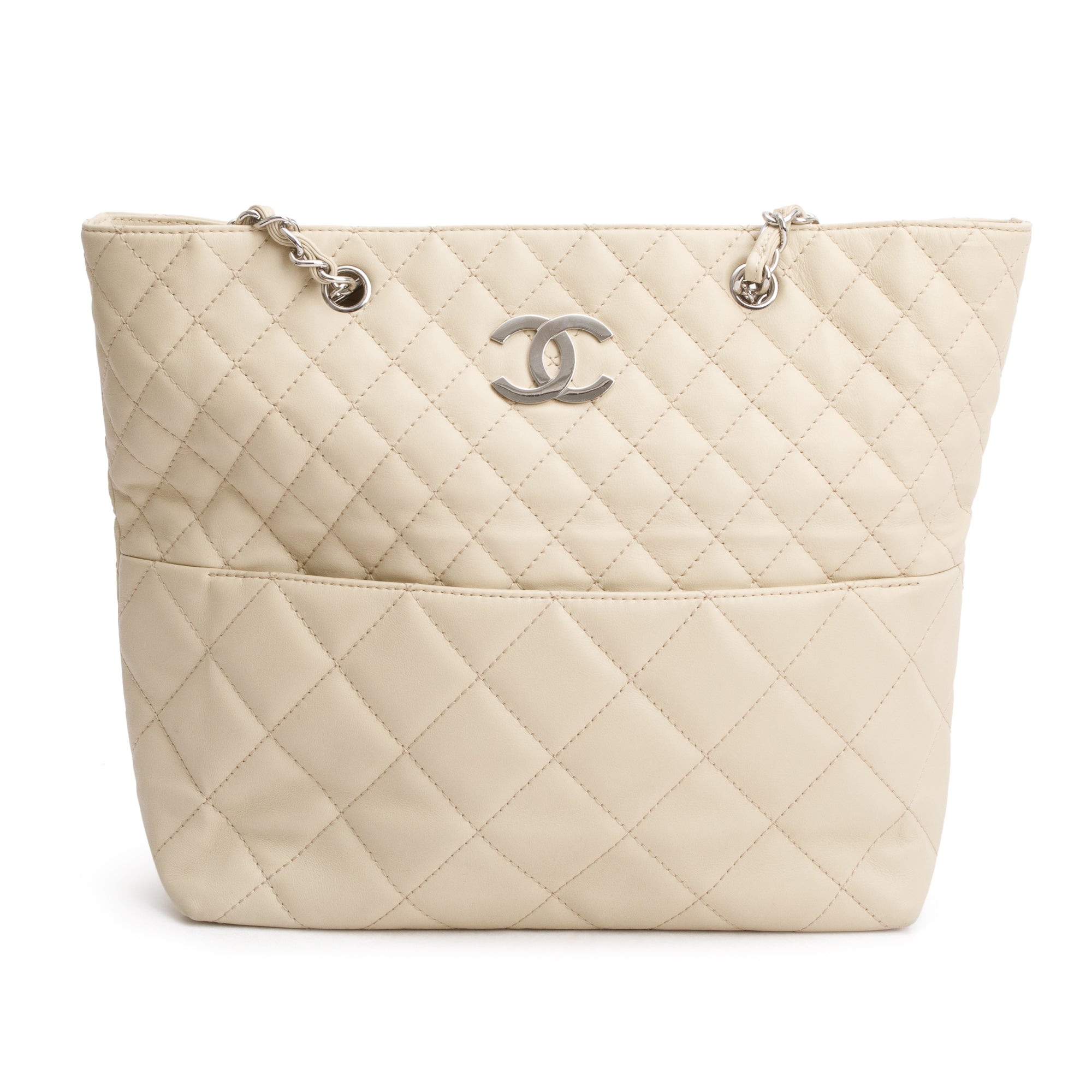 Chanel Ivory Quilted Calfskin Leather In the Business North South Tote w/ Authenticity Card
