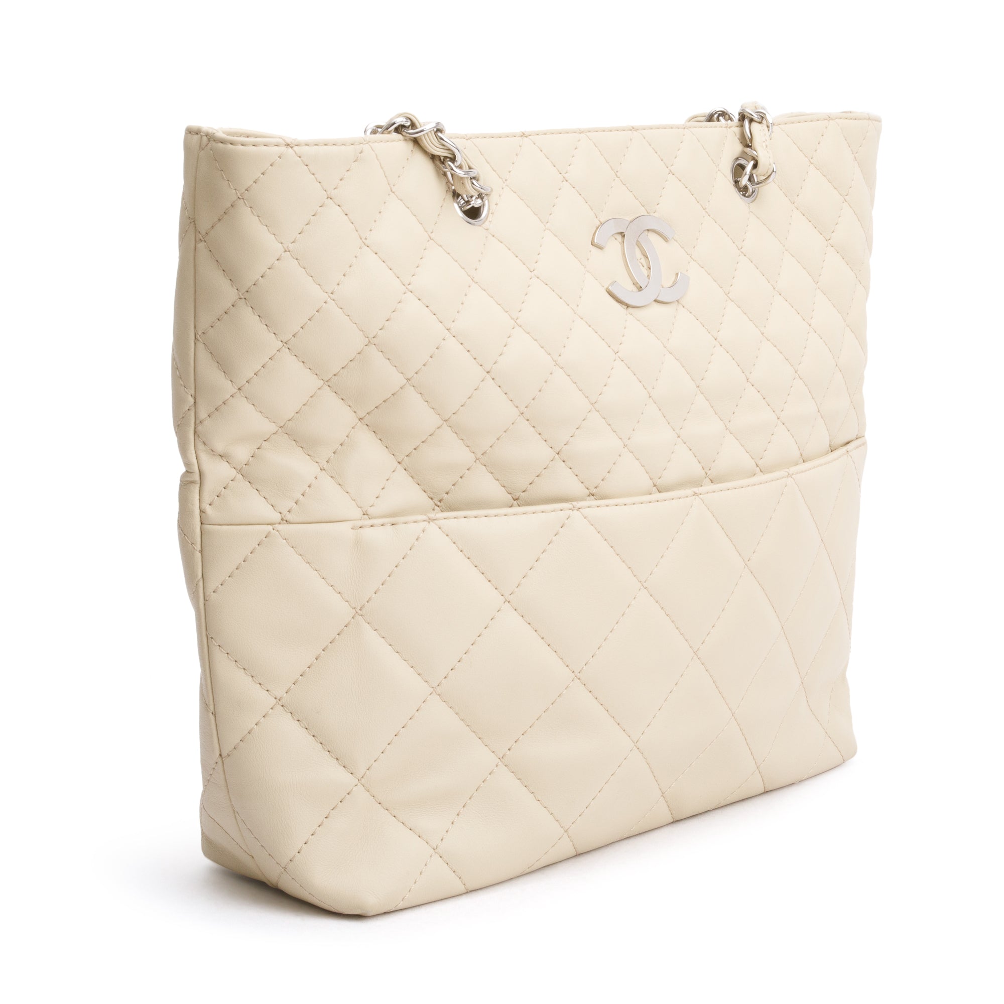 Chanel Ivory Quilted Calfskin Leather In the Business North South Tote w/ Authenticity Card