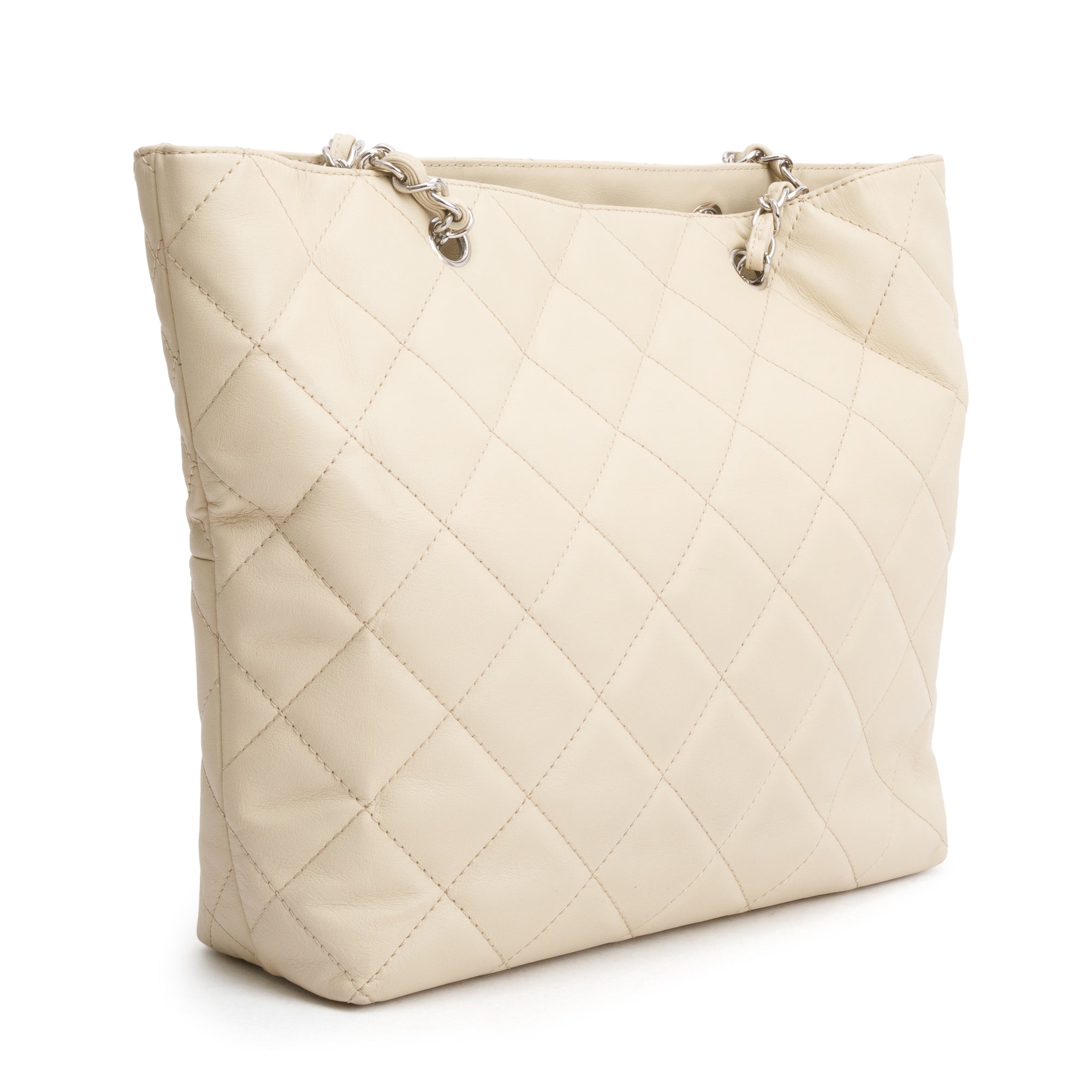 Chanel Ivory Quilted Calfskin Leather In the Business North South Tote w/ Authenticity Card