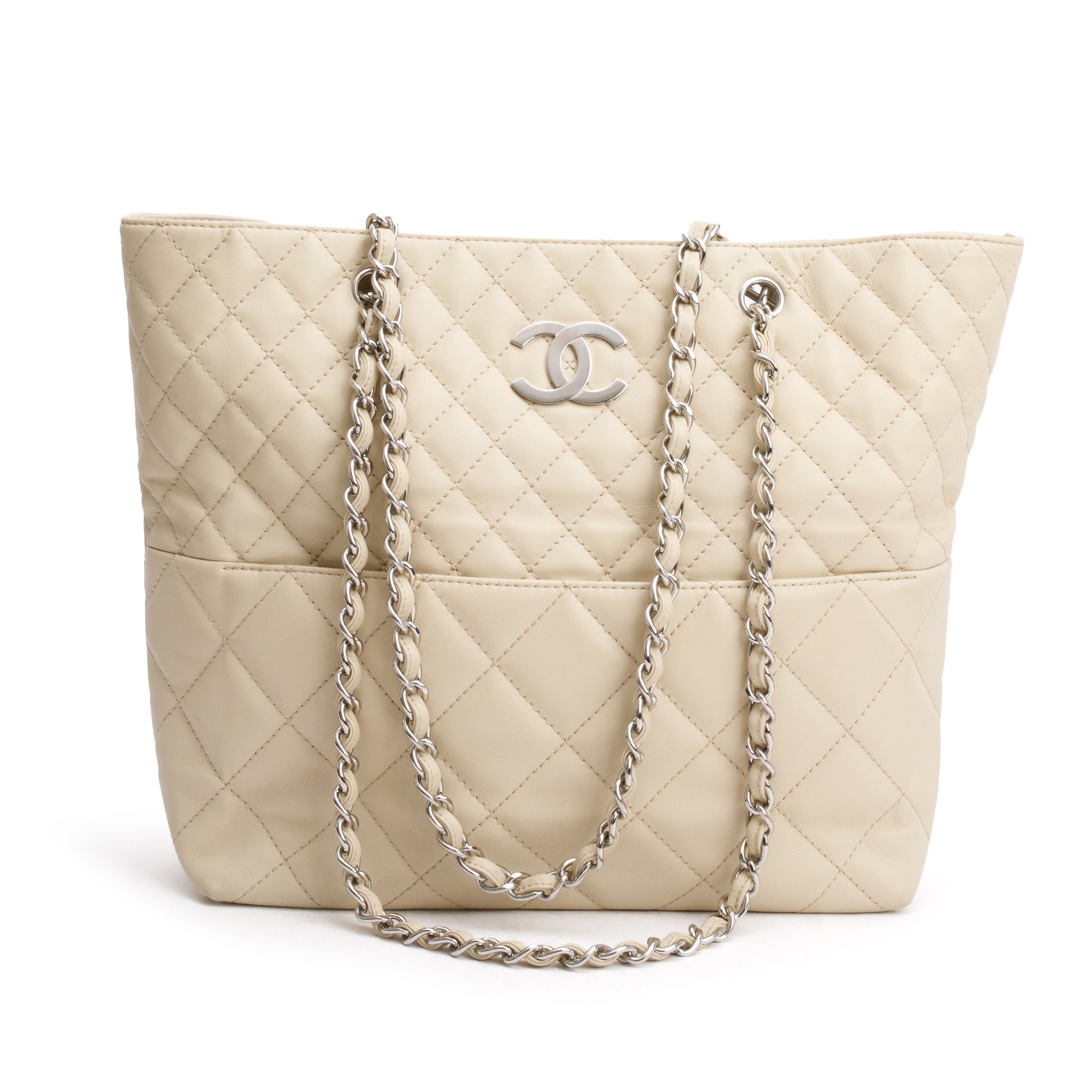 Chanel Ivory Quilted Calfskin Leather In the Business North South Tote w/ Authenticity Card