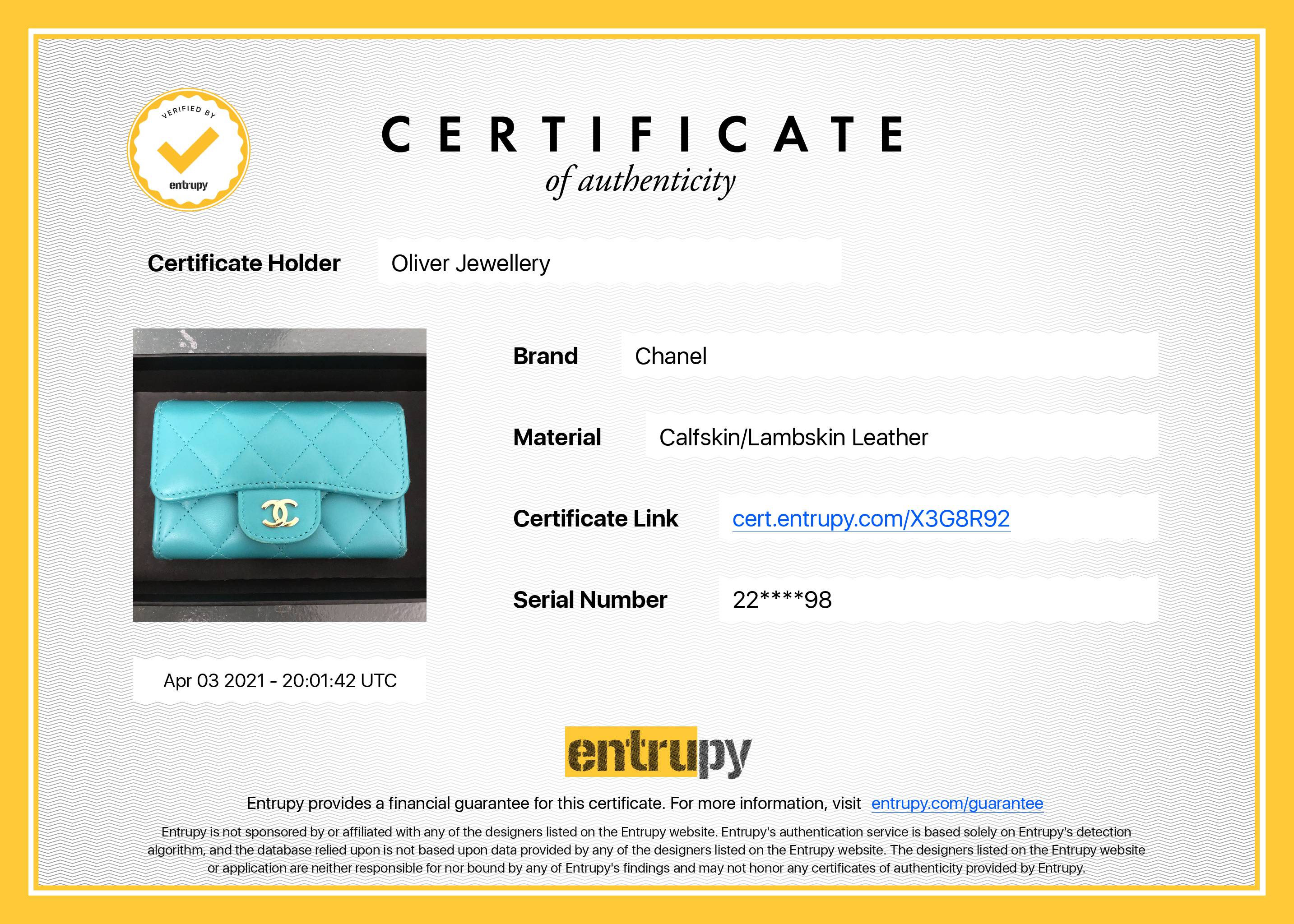 Chanel Lambskin Classic Card Holder w/ Box