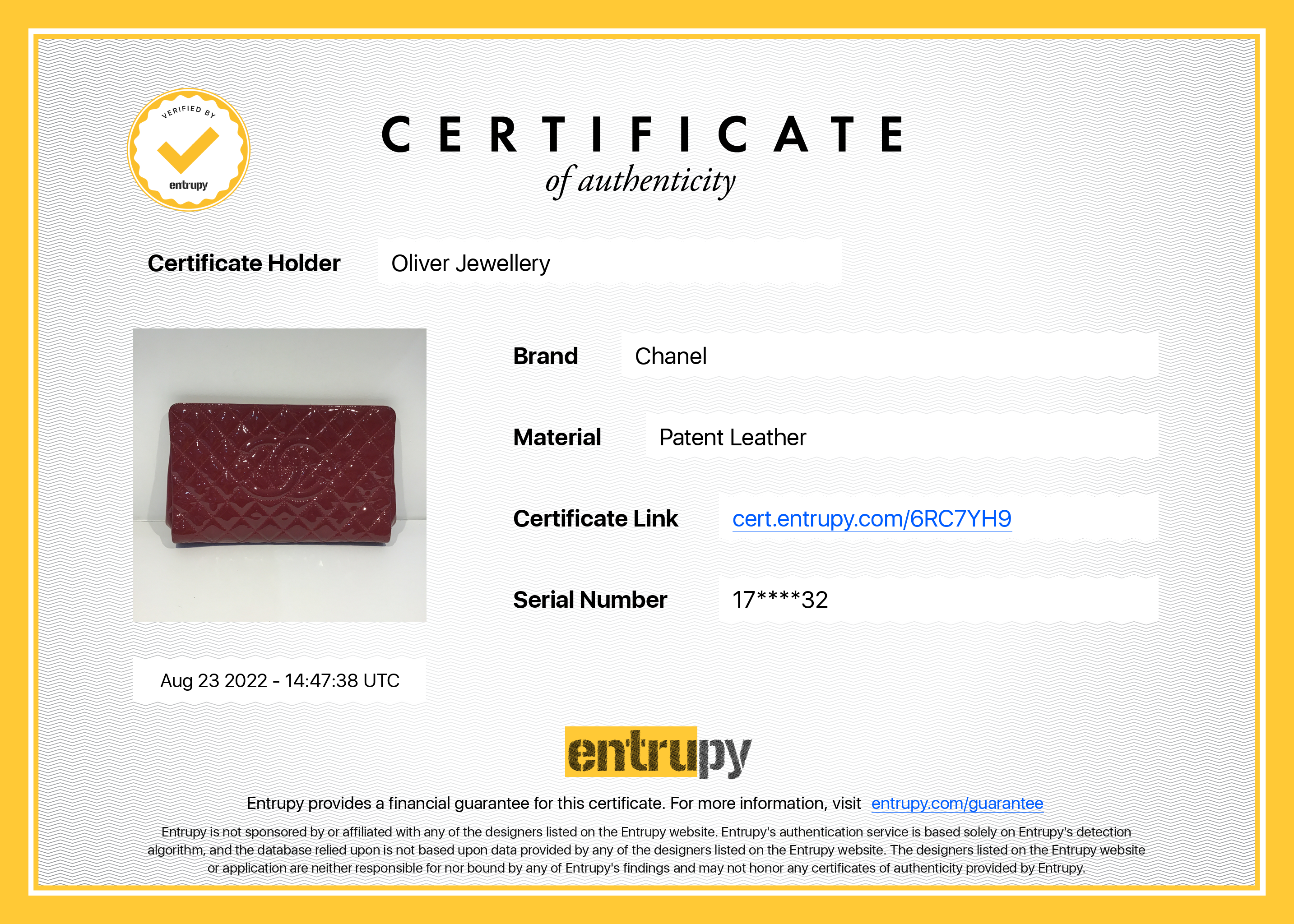 Chanel Large Patent Leather Timeless CC Frame Clutch w/ Authenticity Card