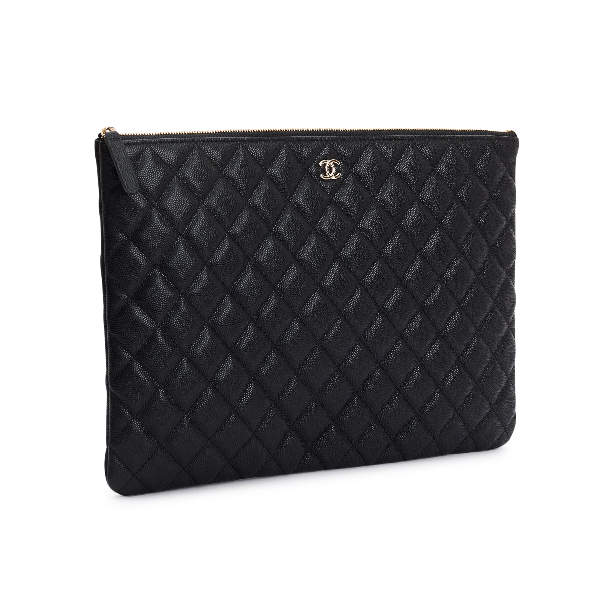 Chanel Large Quilted Caviar Leather O-Case Clutch w/ Box, Receipt & Authenticity Card