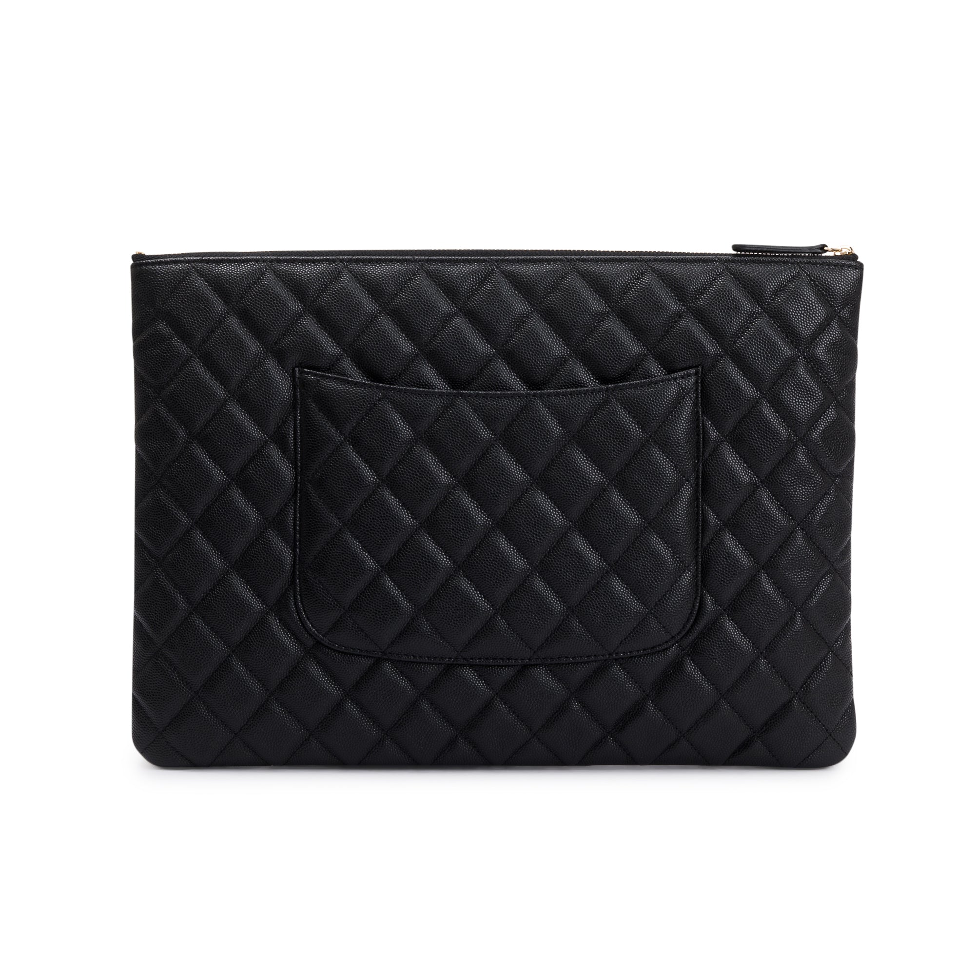 Chanel Large Quilted Caviar Leather O-Case Clutch w/ Box, Receipt & Authenticity Card