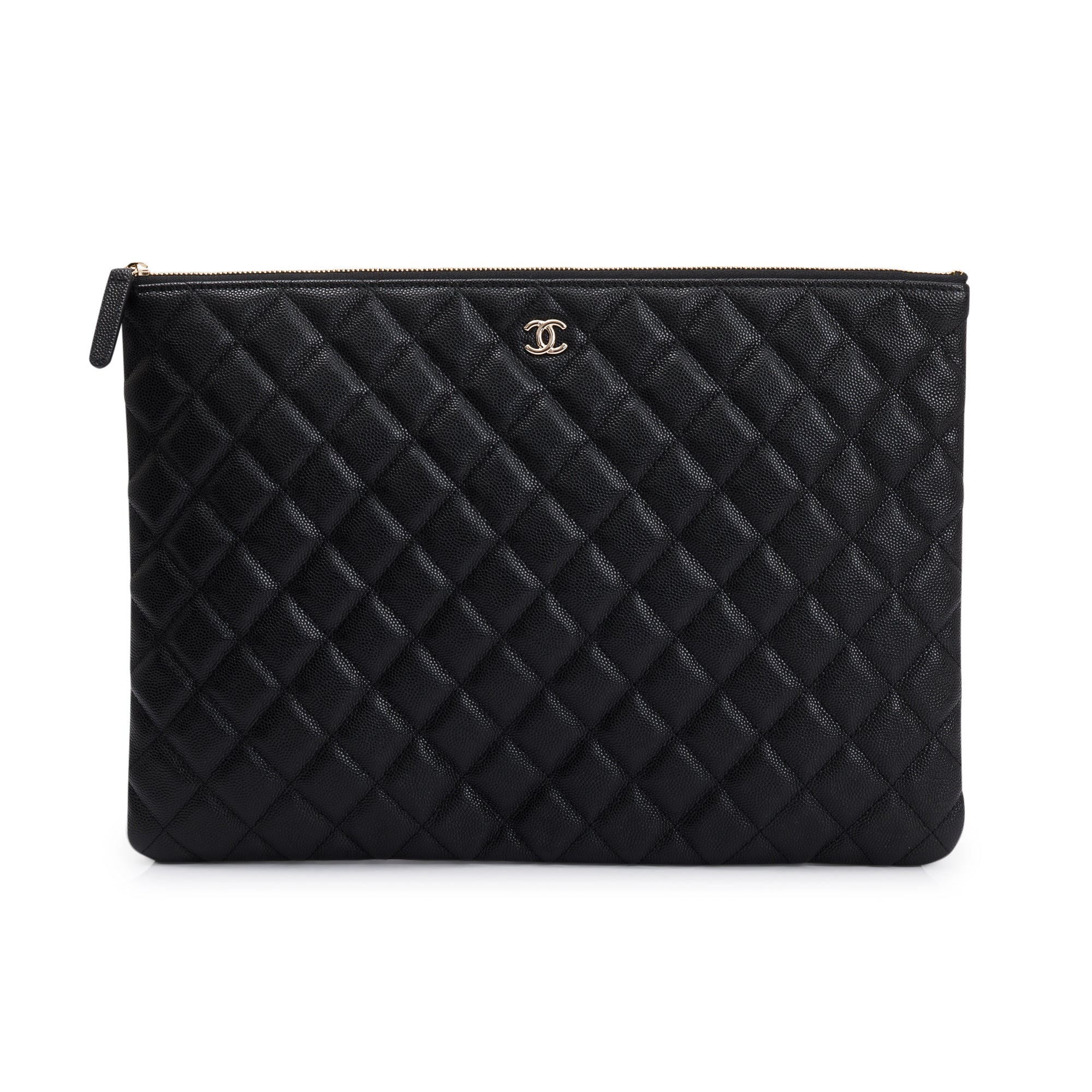 Chanel Large Quilted Caviar Leather O-Case Clutch w/ Box, Receipt & Authenticity Card