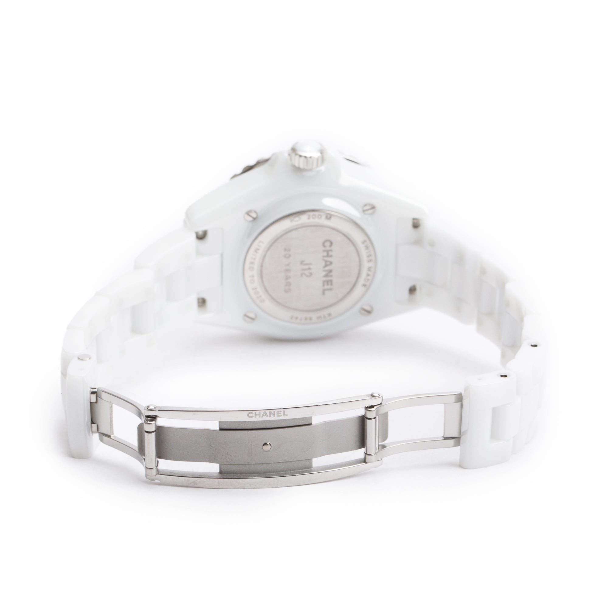 Chanel Limited Edition White Ceramic 33 MM J12 Diamond Dial Watch H6477 w/ Box & Papers