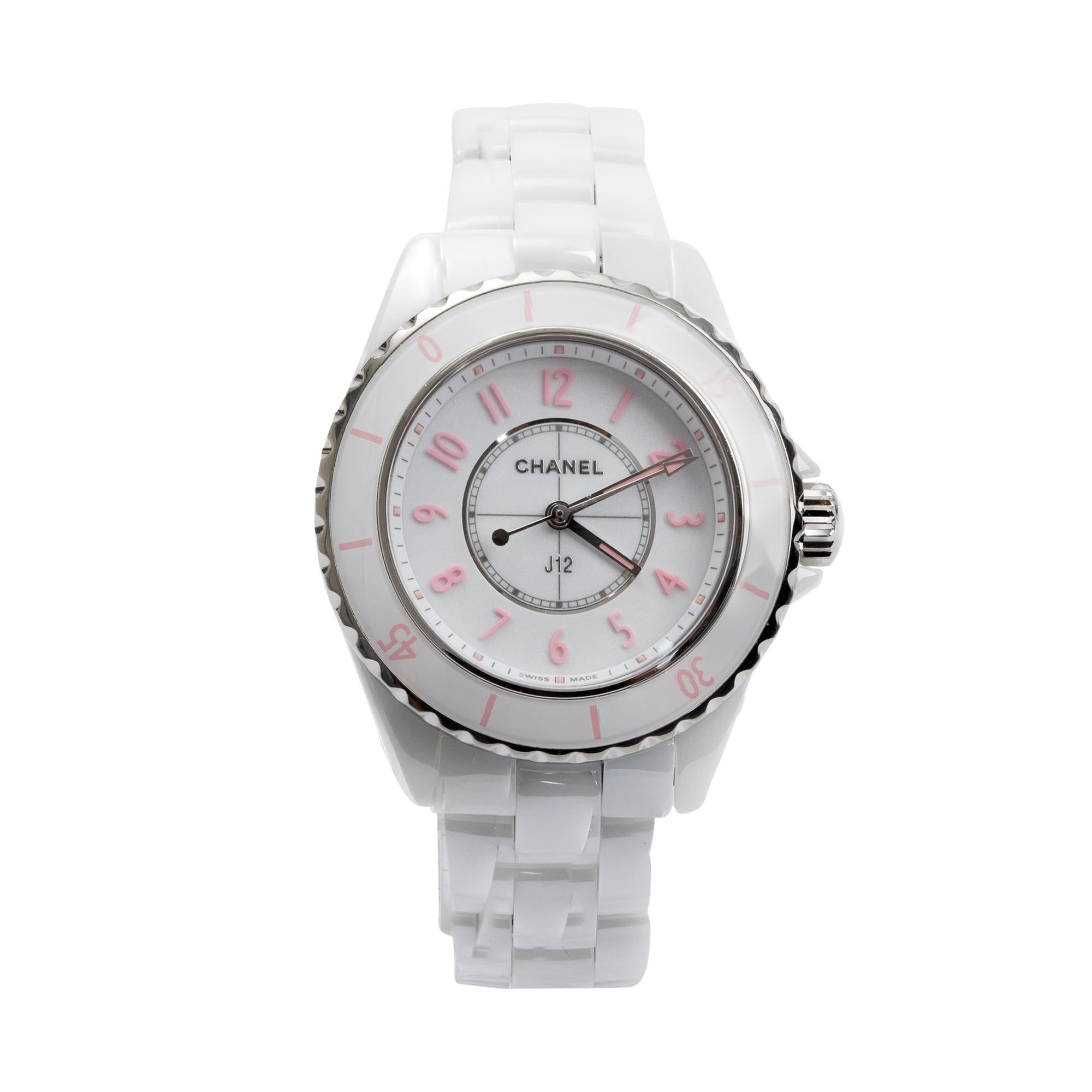 Chanel Limited Edition White Ceramic 33 MM J12 Pink Blush Dial Watch