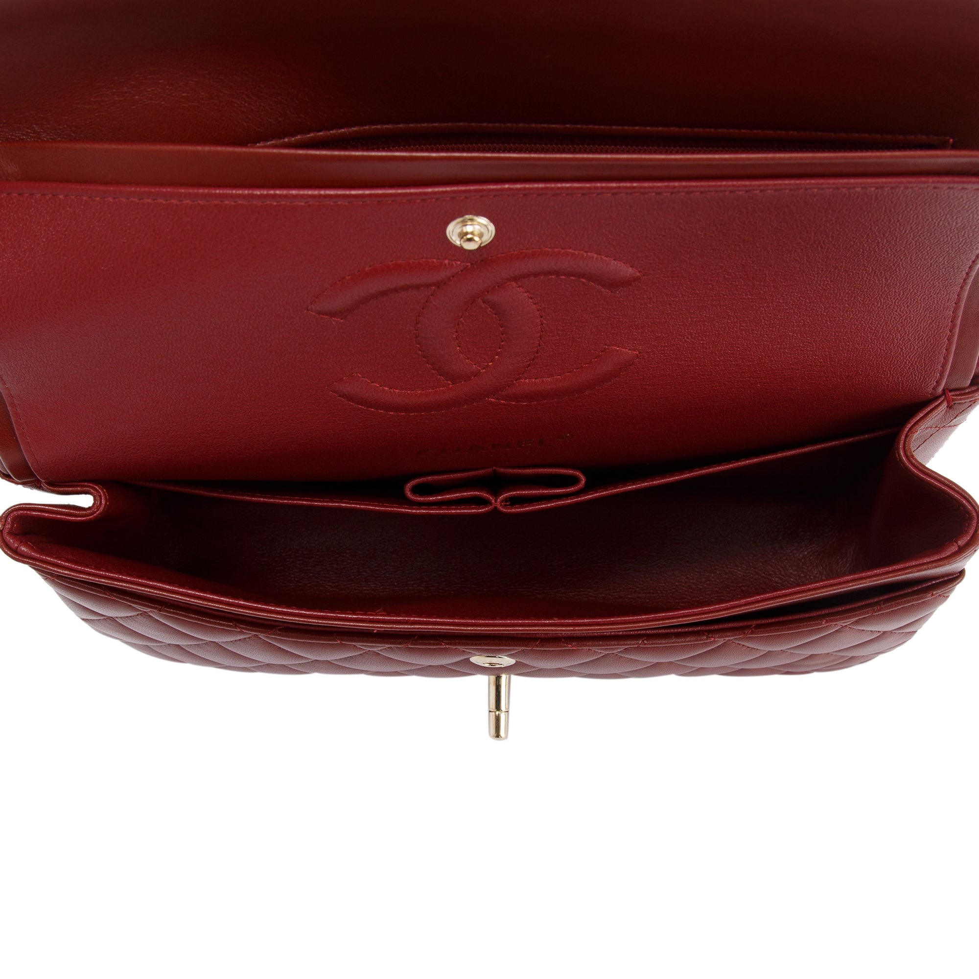 Chanel Maroon Lambskin Leather Classic Medium Double Flap Bag w/ Box & Authenticity Card