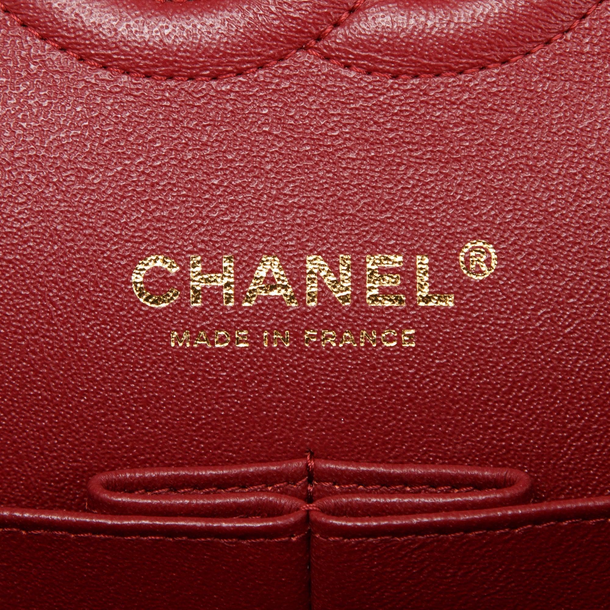 Chanel Maroon Lambskin Leather Classic Medium Double Flap Bag w/ Box & Authenticity Card