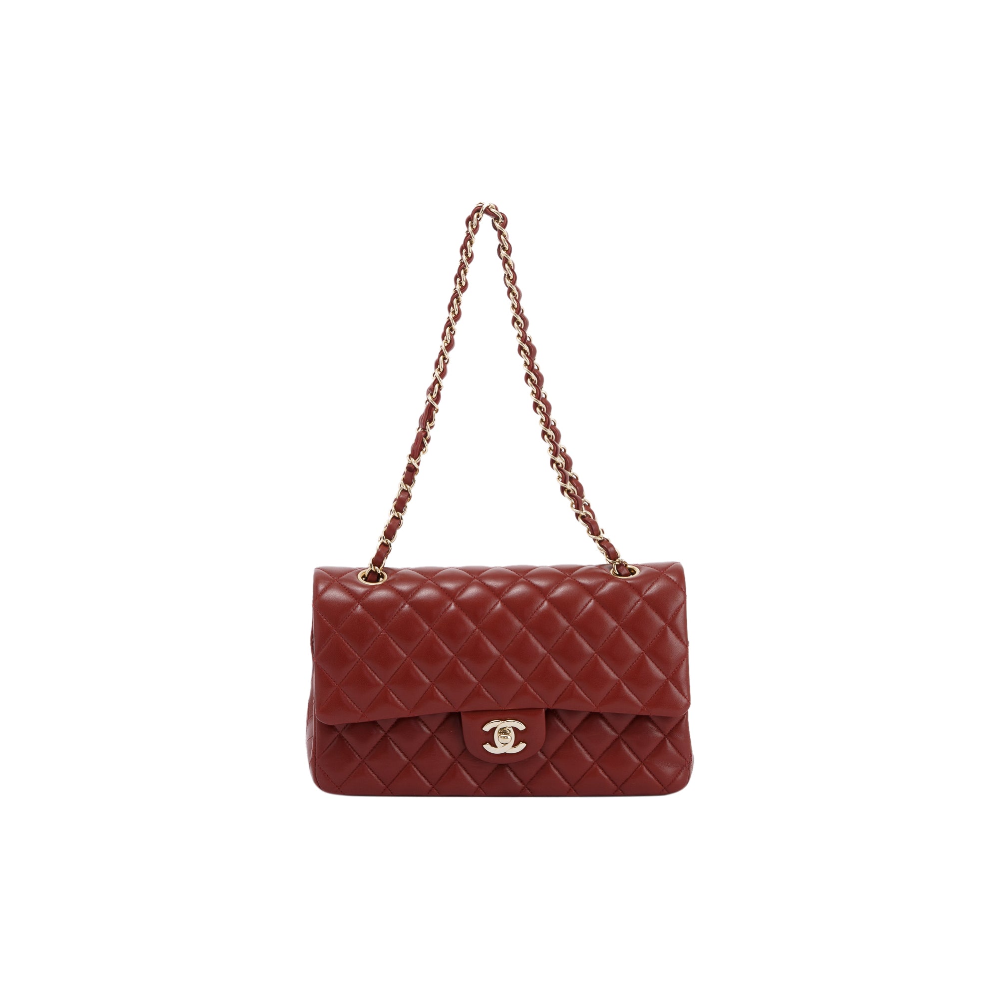 Chanel Maroon Lambskin Leather Classic Medium Double Flap Bag w/ Box & Authenticity Card