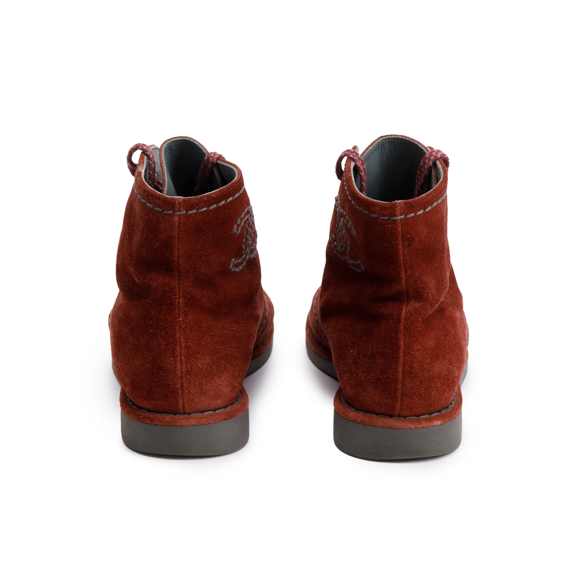 Chanel Maroon Suede Interlocking CC Logo Lace-Up Boots, Size 36.5