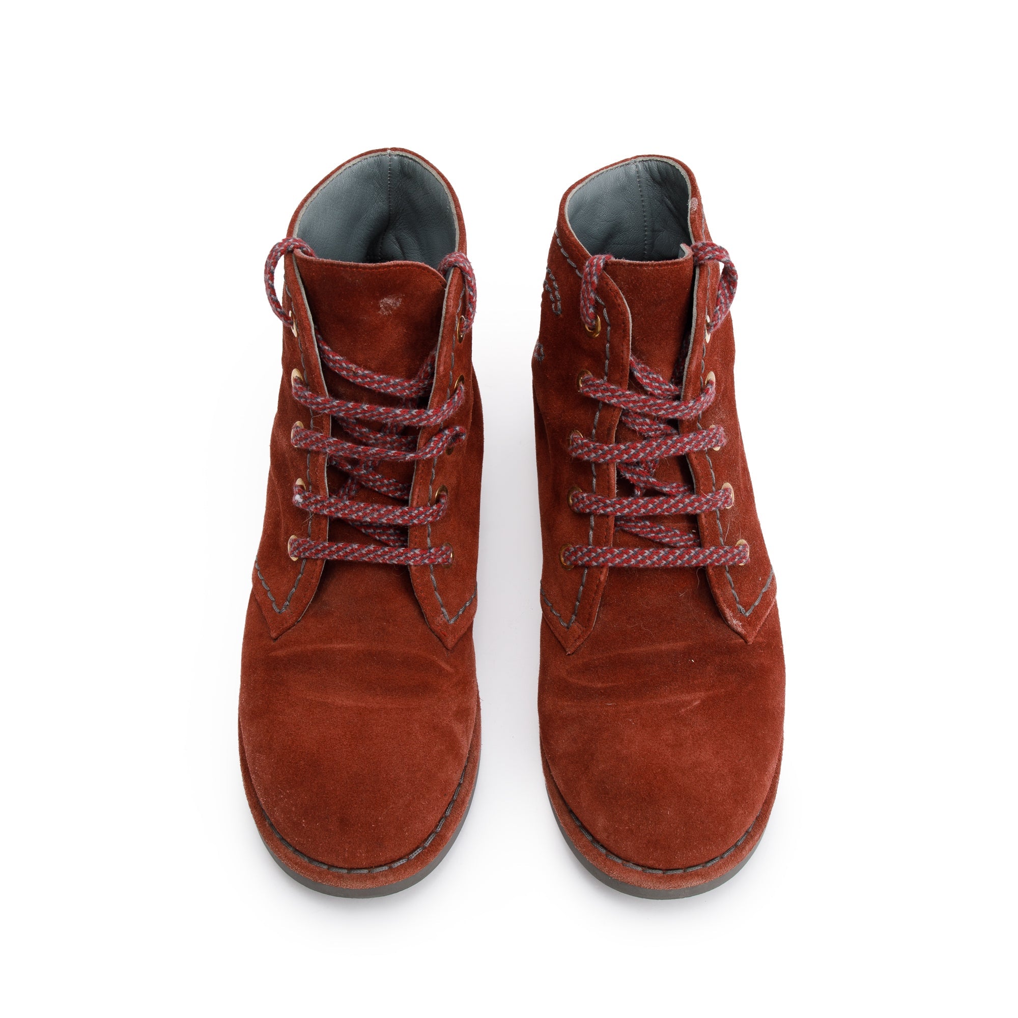 Chanel Maroon Suede Interlocking CC Logo Lace-Up Boots, Size 36.5