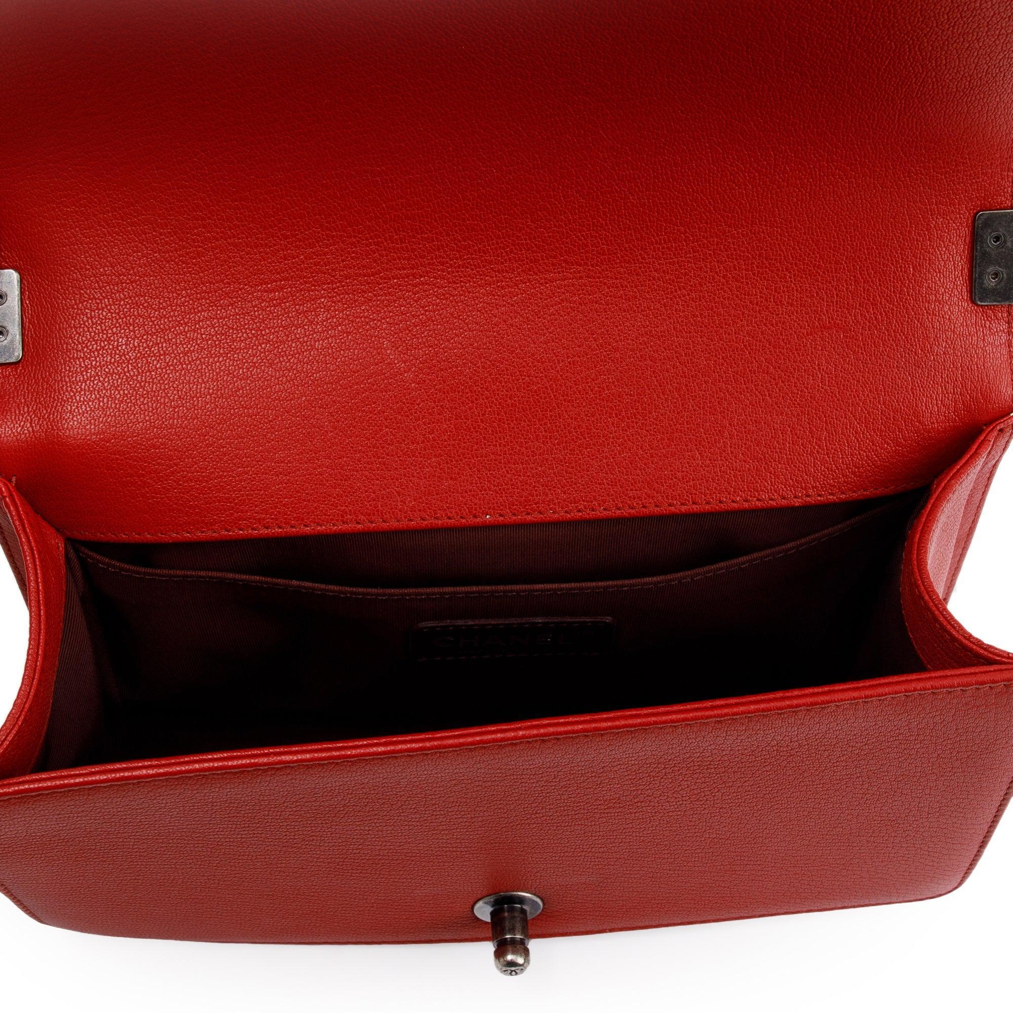 Chanel Medium Patent Leather Trimmed Boy Bag