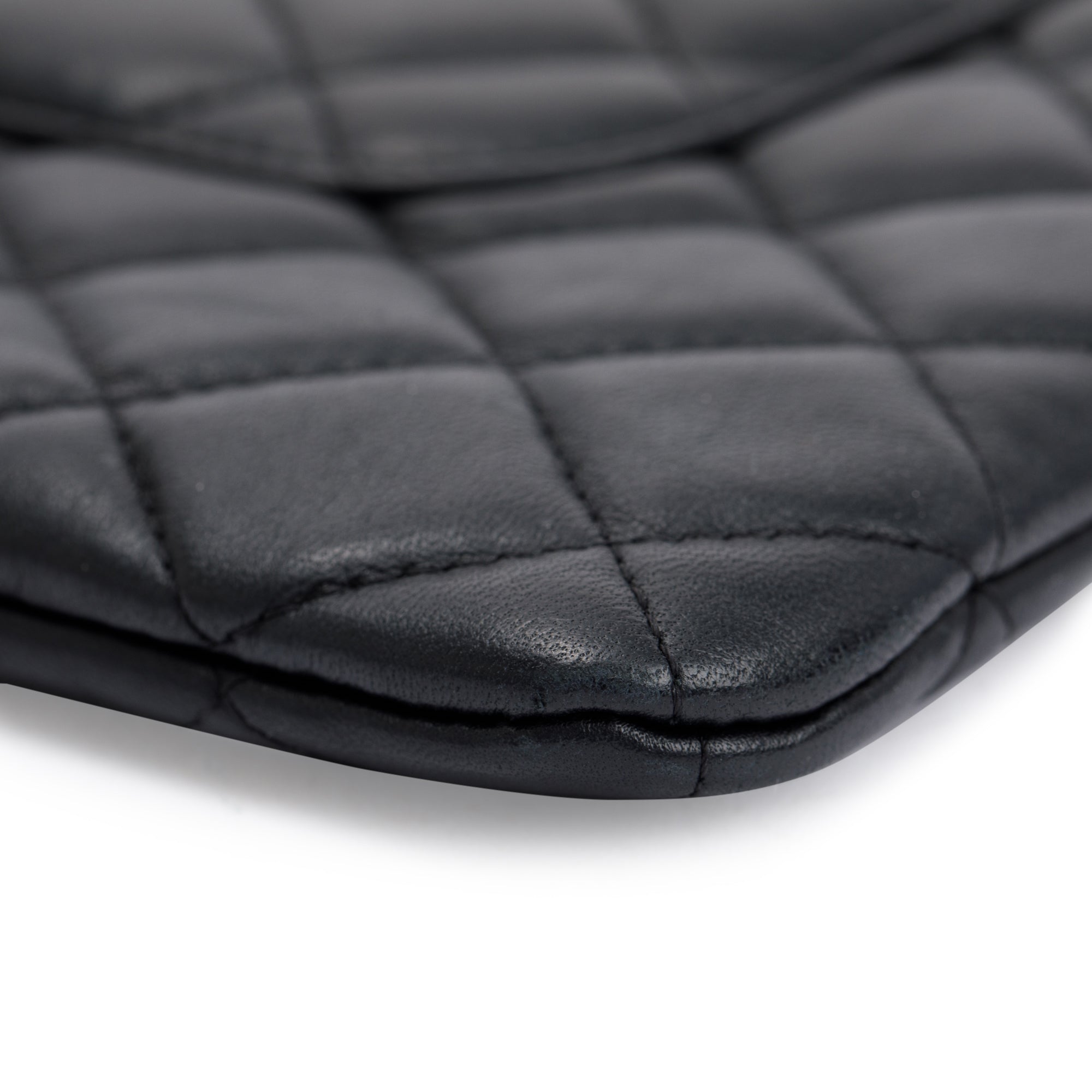 Chanel Medium Quilted Black Lambskin Leather O-Case Clutch