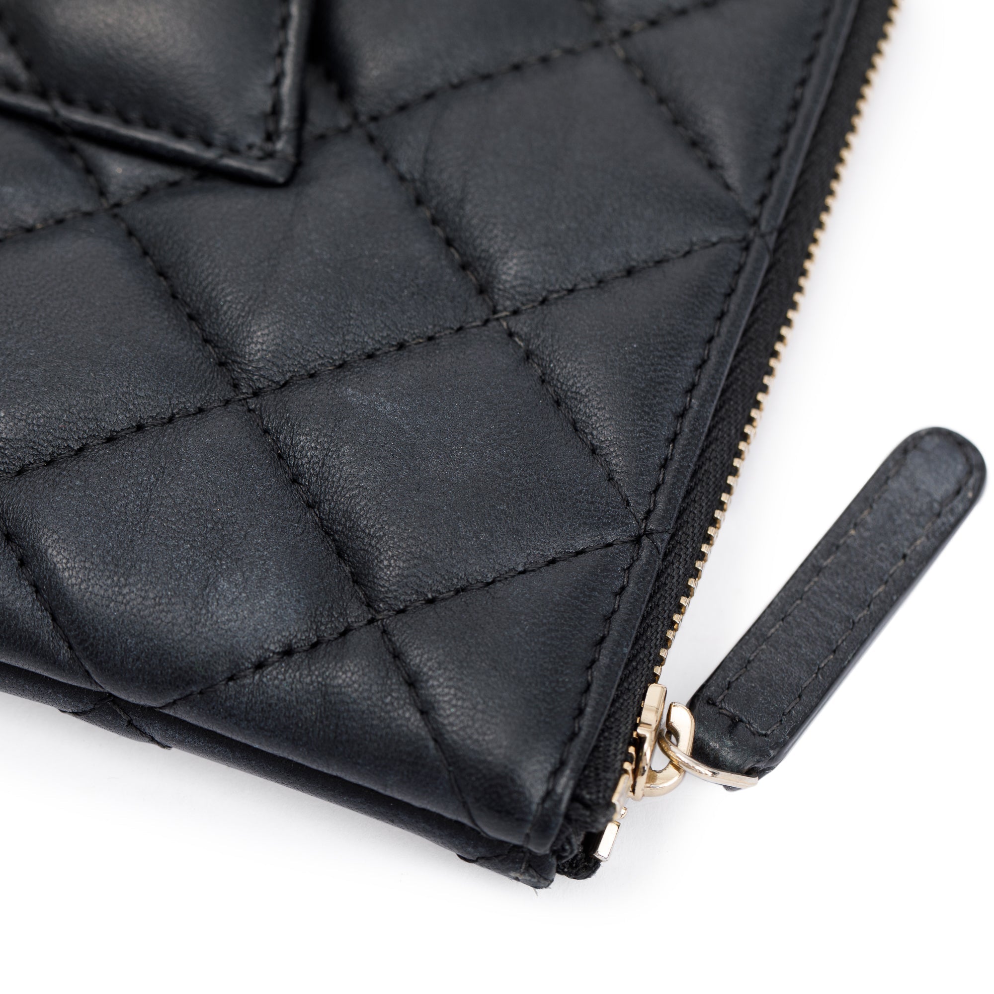 Chanel Medium Quilted Black Lambskin Leather O-Case Clutch