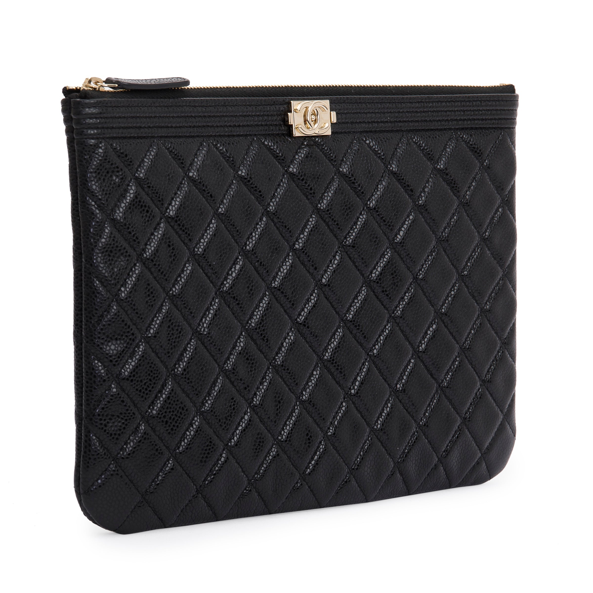 Chanel Medium Quilted Caviar Leather Boy O-Case Clutch w/ Box & Authenticity Card