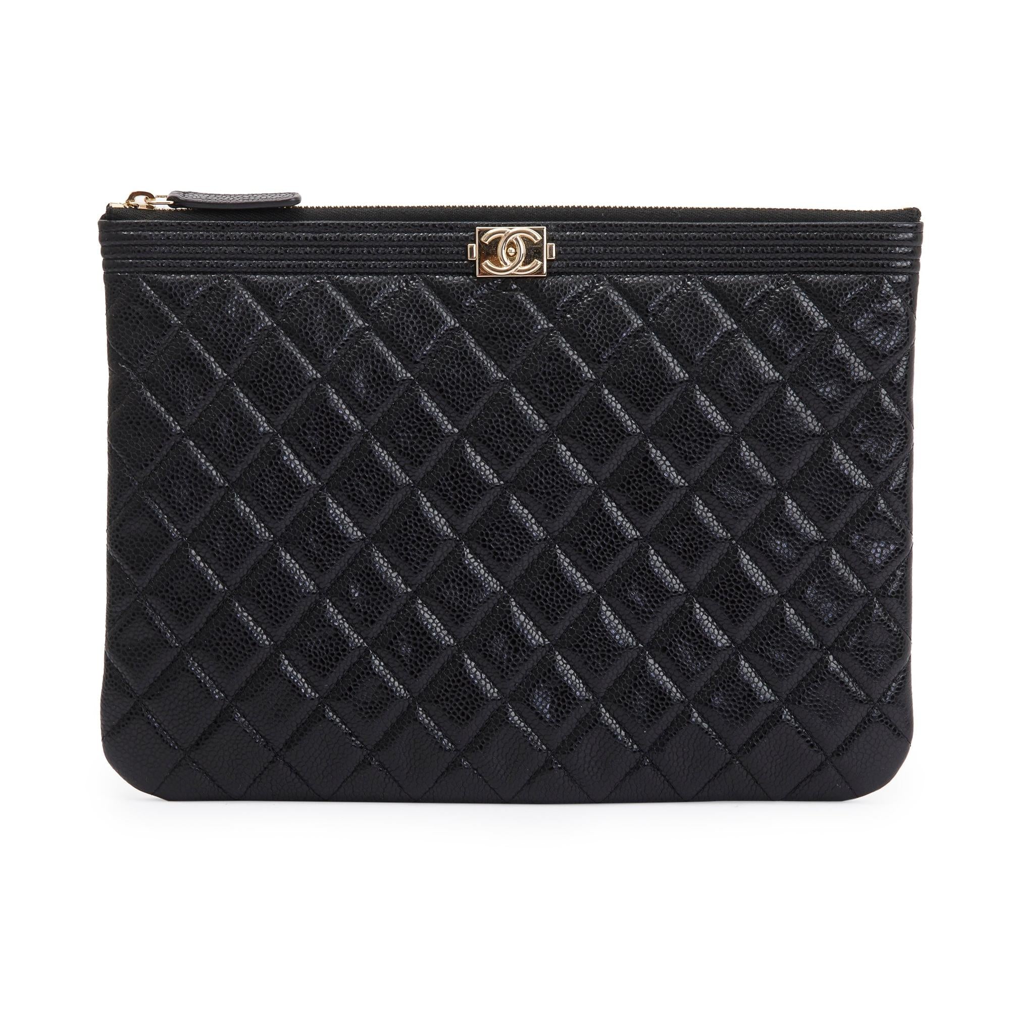 Chanel Medium Quilted Caviar Leather Boy O-Case Clutch w/ Box & Authenticity Card