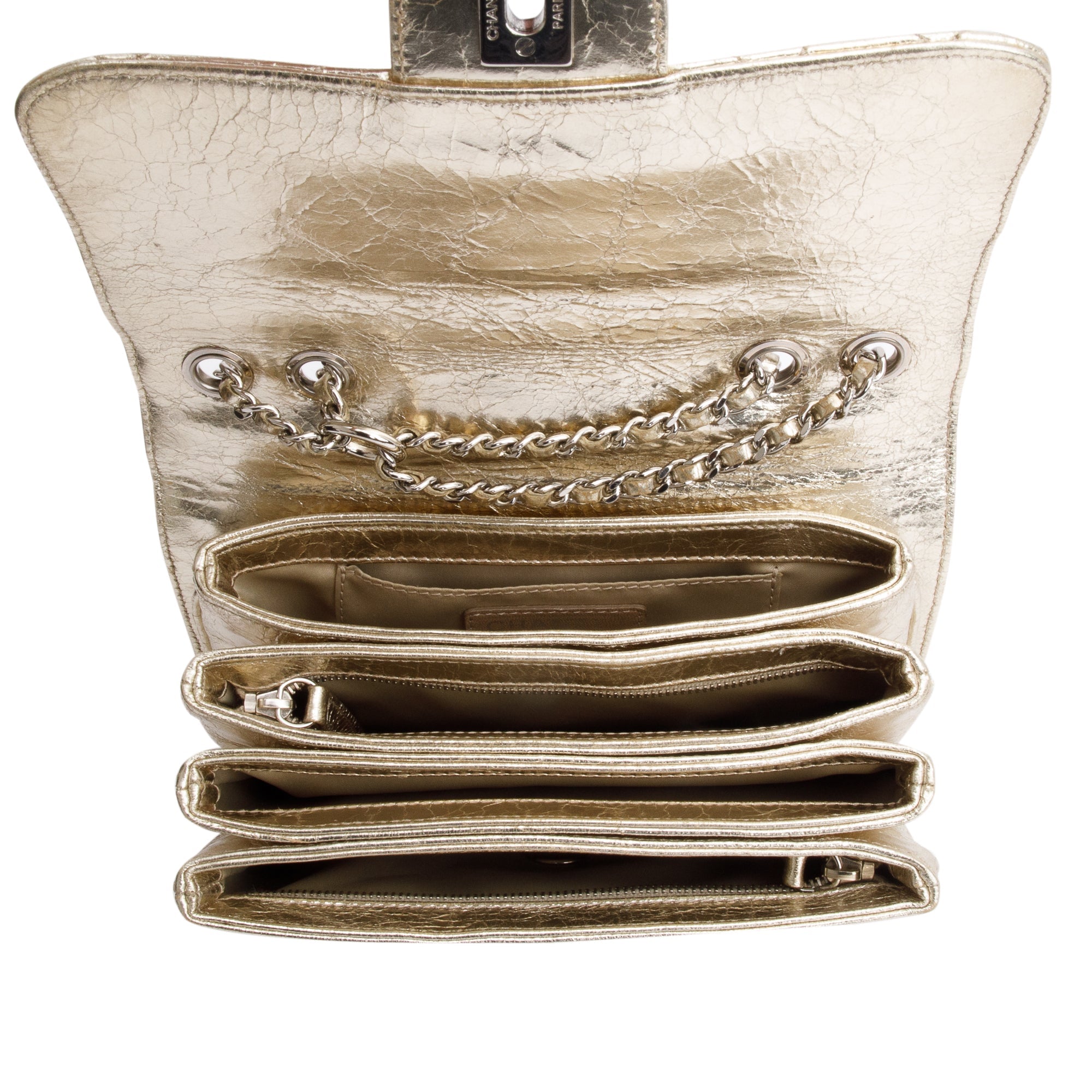 Chanel Metallic Gold Calfskin Leather Small Clams Pocket Flap Bag