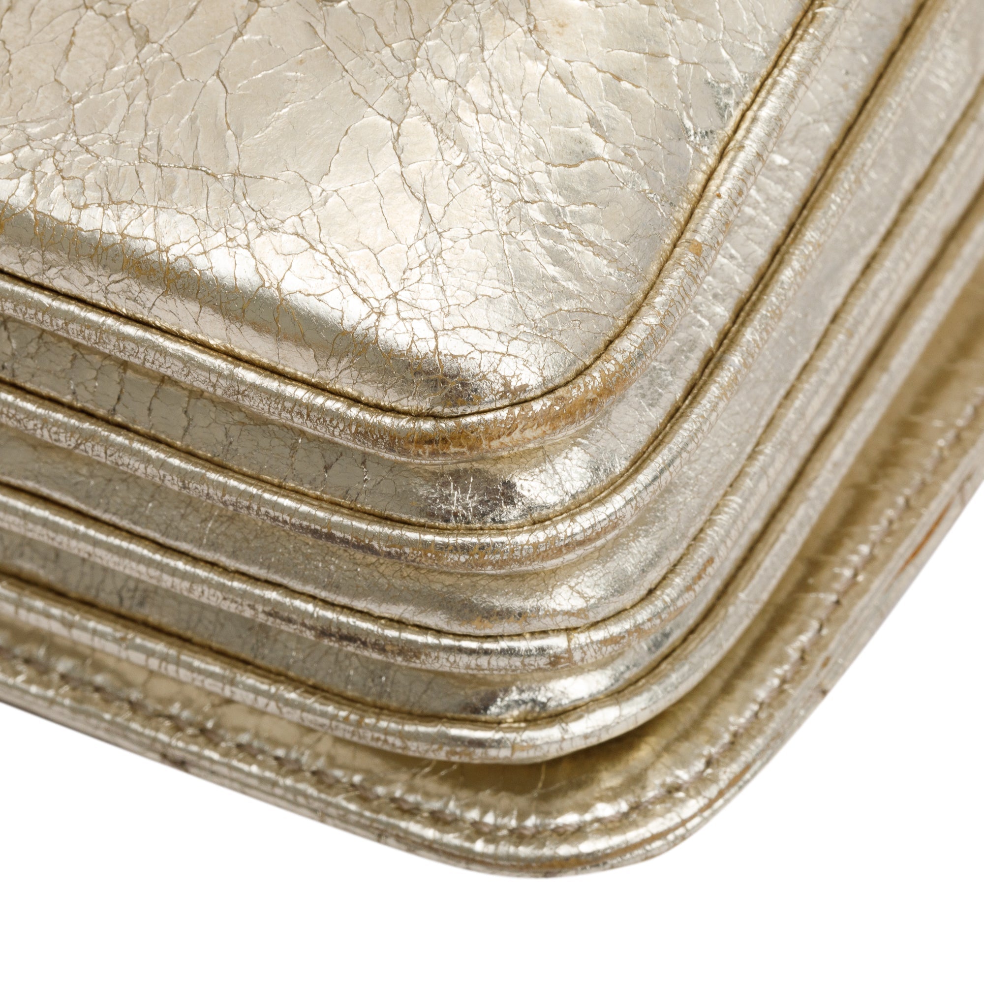 Chanel Metallic Gold Calfskin Leather Small Clams Pocket Flap Bag