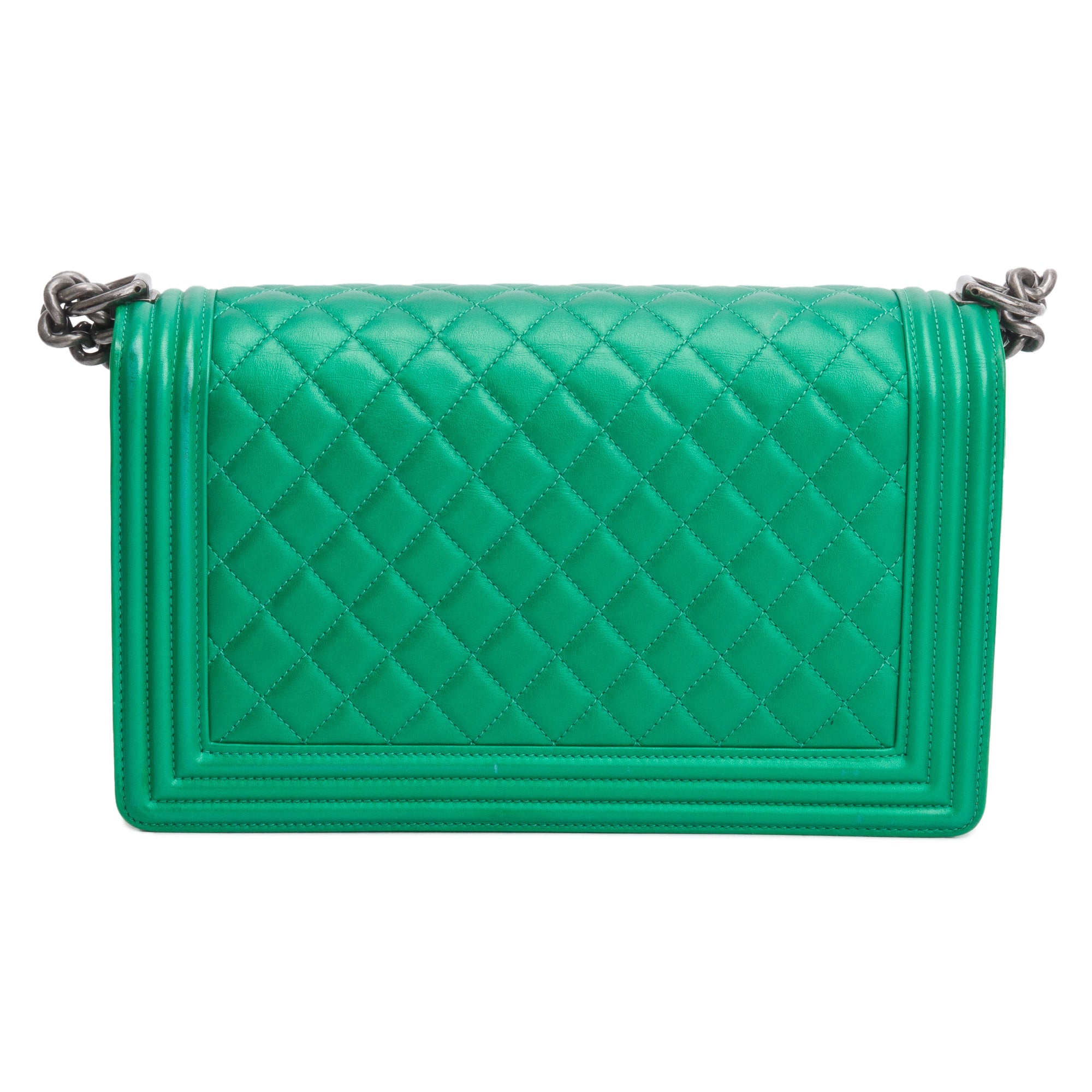 Chanel Metallic Green Quilted Calfskin Leather New Medium Boy Bag