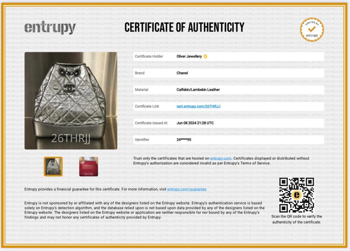 Chanel Metallic Silver Aged Calfskin Leather Small Gabrielle Backpack w/ Authenticity Card