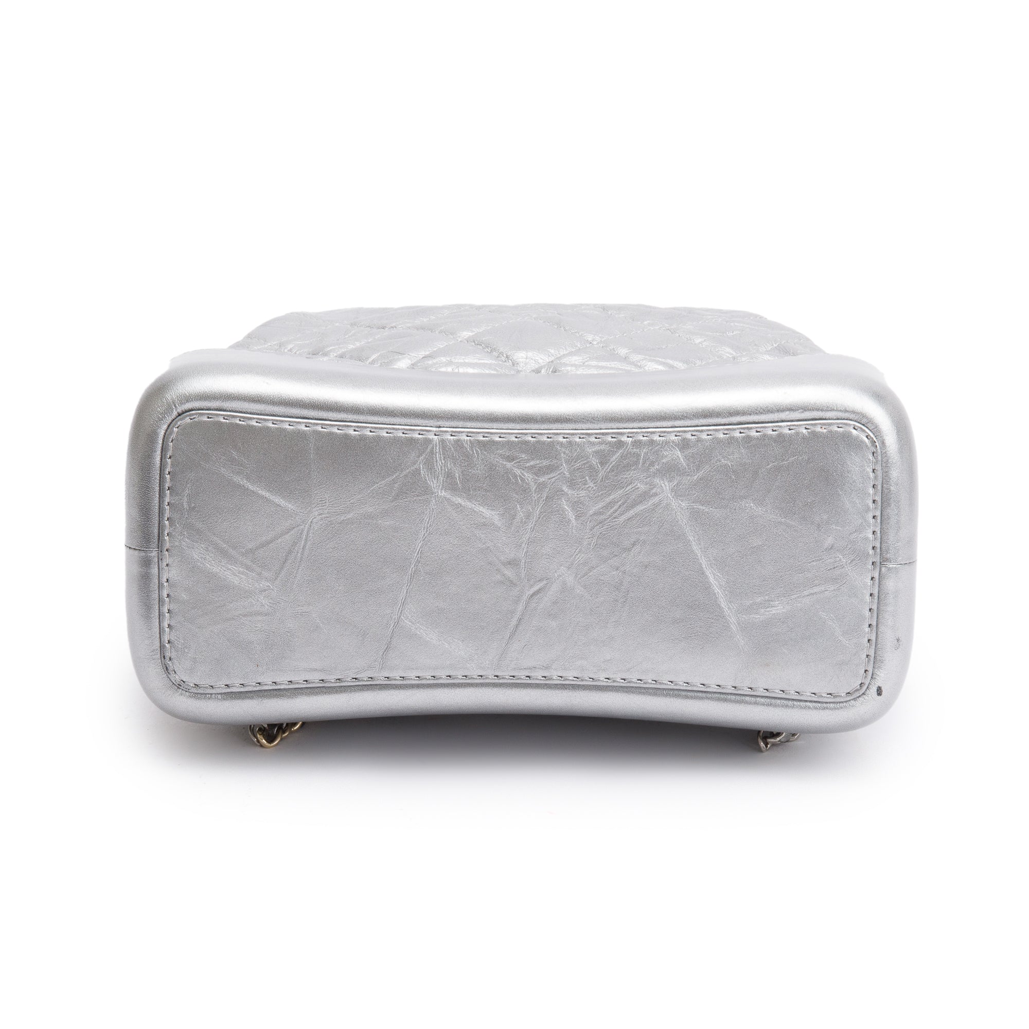 Chanel Metallic Silver Aged Calfskin Leather Small Gabrielle Backpack w/ Authenticity Card