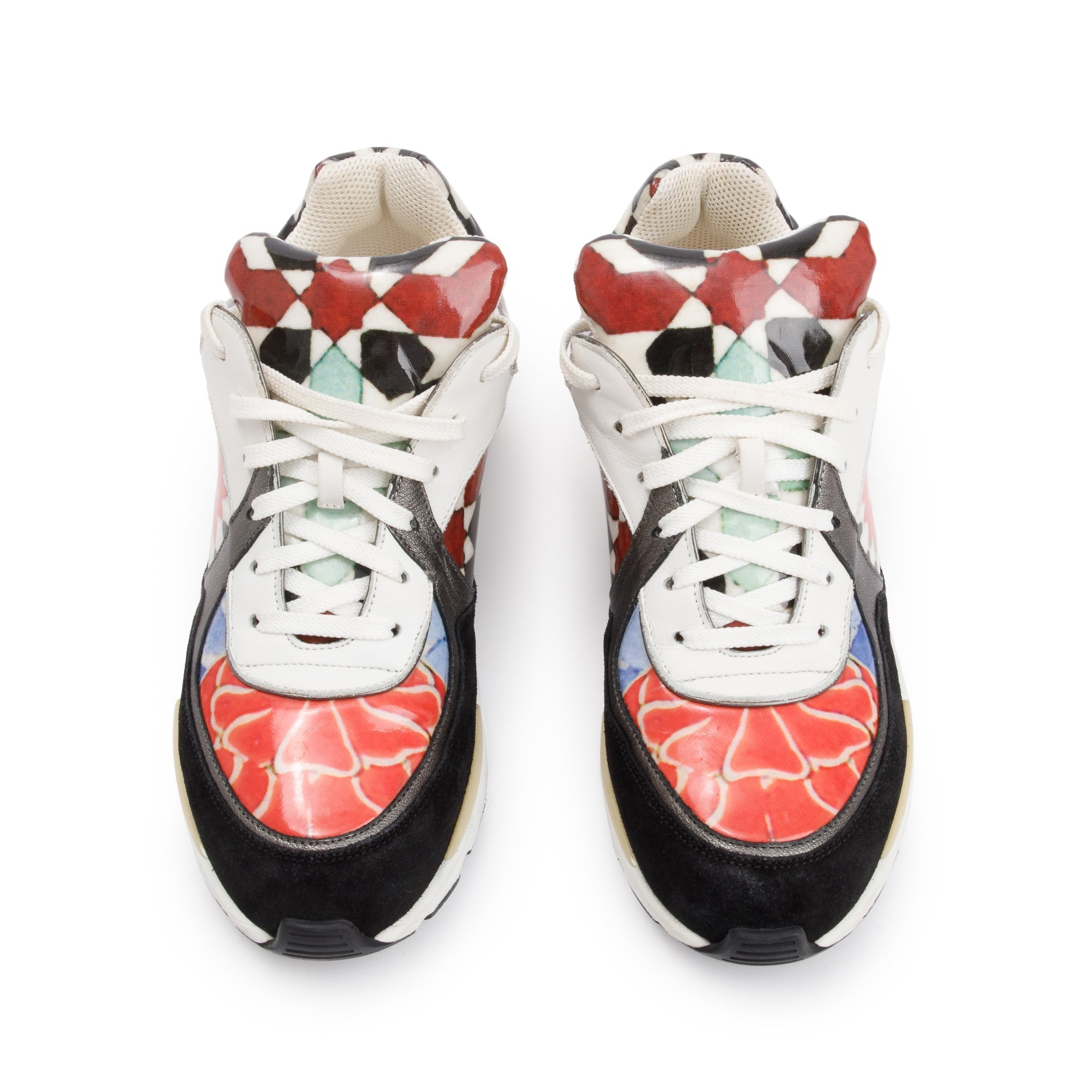 Chanel Multicolor Suede Patent Leather CC Logo Graffiti Flower Sneakers, Size 38