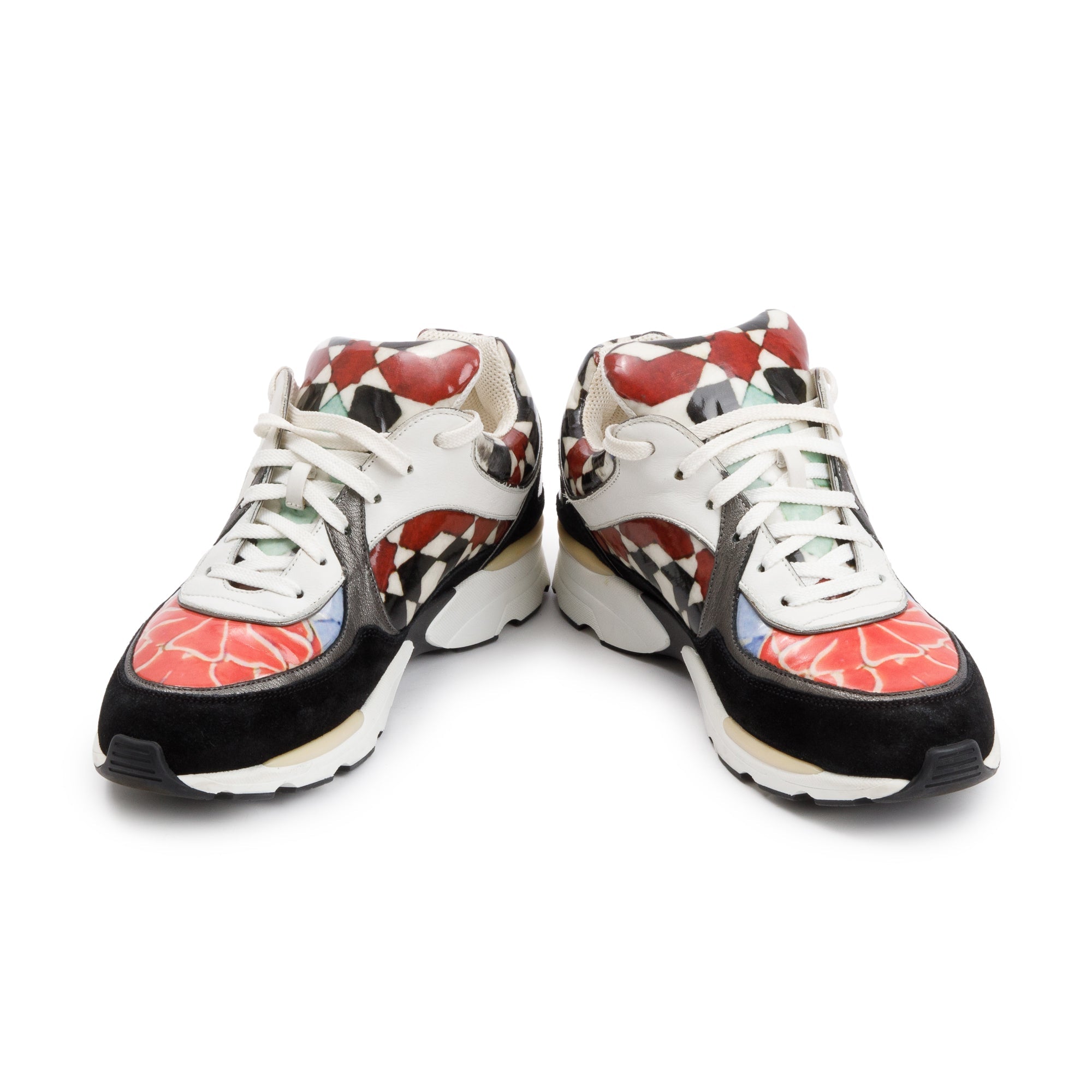 Chanel Multicolor Suede Patent Leather CC Logo Graffiti Flower Sneakers, Size 38